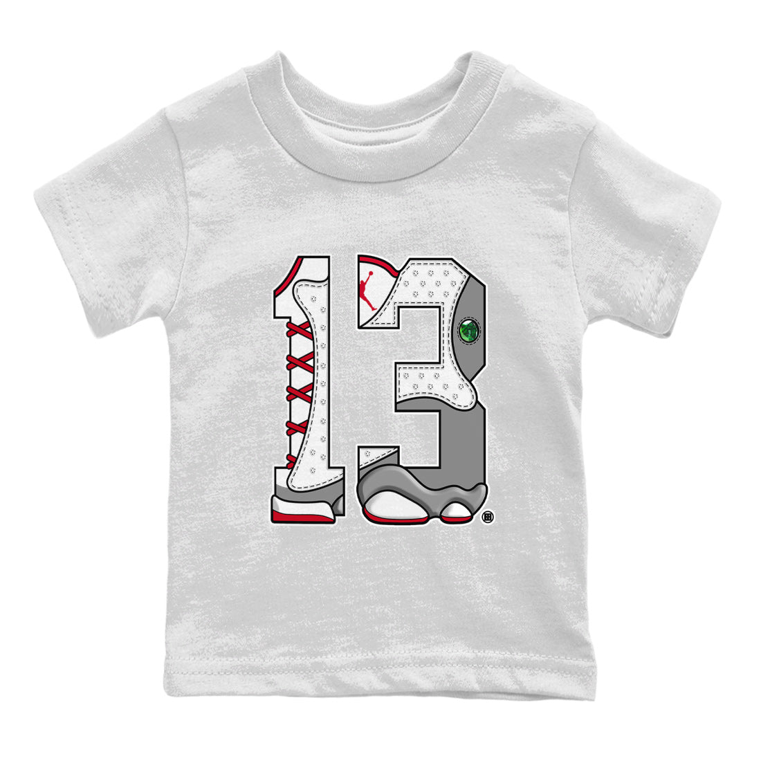 Air Jordan 13 Wolf Grey Sneaker Match Tees Number 13 Streetwear Sneaker Shirt Air Jordan 13 Retro Wolf Grey T-Shirt Kids Shirts White 2