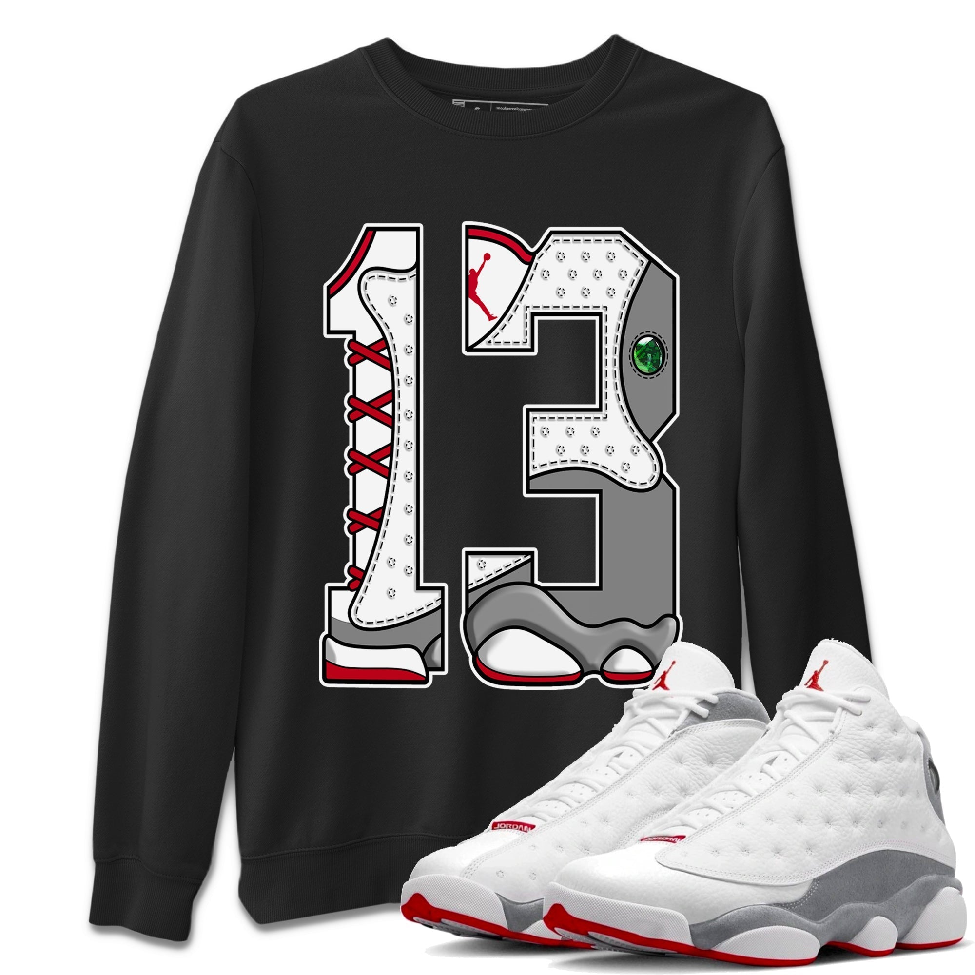 Air Jordan 13 Wolf Grey Sneaker Match Tees Number 13 Streetwear Sneaker Shirt Air Jordan 13 Retro Wolf Grey T-Shirt Unisex Shirts Black 1