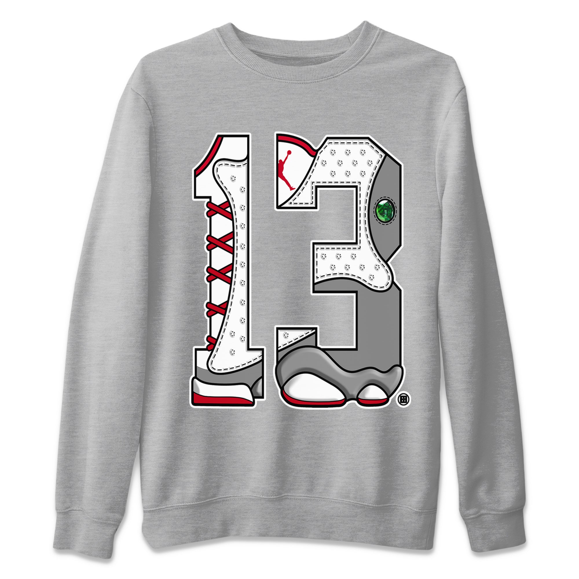 Air Jordan 13 Wolf Grey Sneaker Match Tees Number 13 Streetwear Sneaker Shirt Air Jordan 13 Retro Wolf Grey T-Shirt Unisex Shirts Heather Grey 2