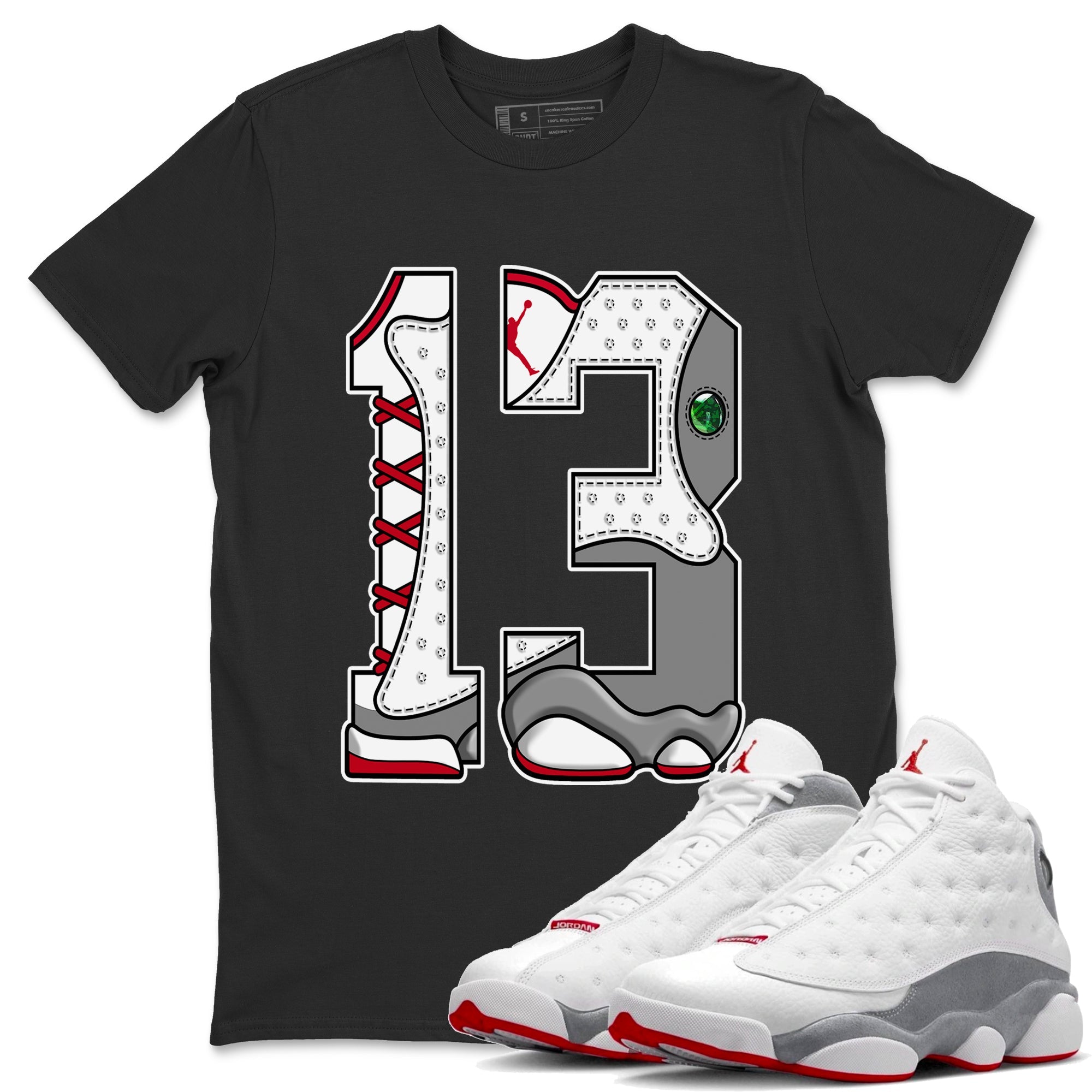 Air Jordan 13 Wolf Grey Sneaker Match Tees Number 13 Streetwear Sneaker Shirt Air Jordan 13 Retro Wolf Grey T-Shirt Unisex Shirts Black 1