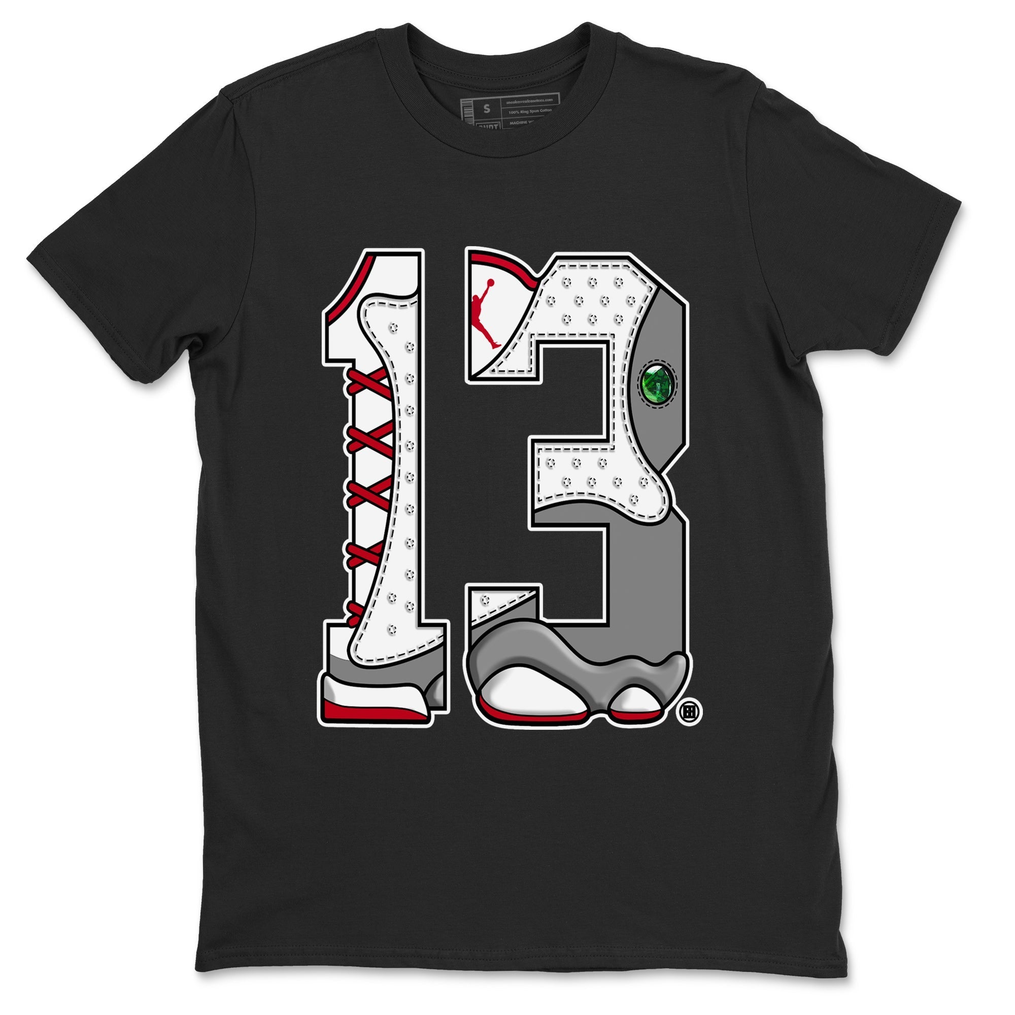 Air Jordan 13 Wolf Grey Sneaker Match Tees Number 13 Streetwear Sneaker Shirt Air Jordan 13 Retro Wolf Grey T-Shirt Unisex Shirts Black 2