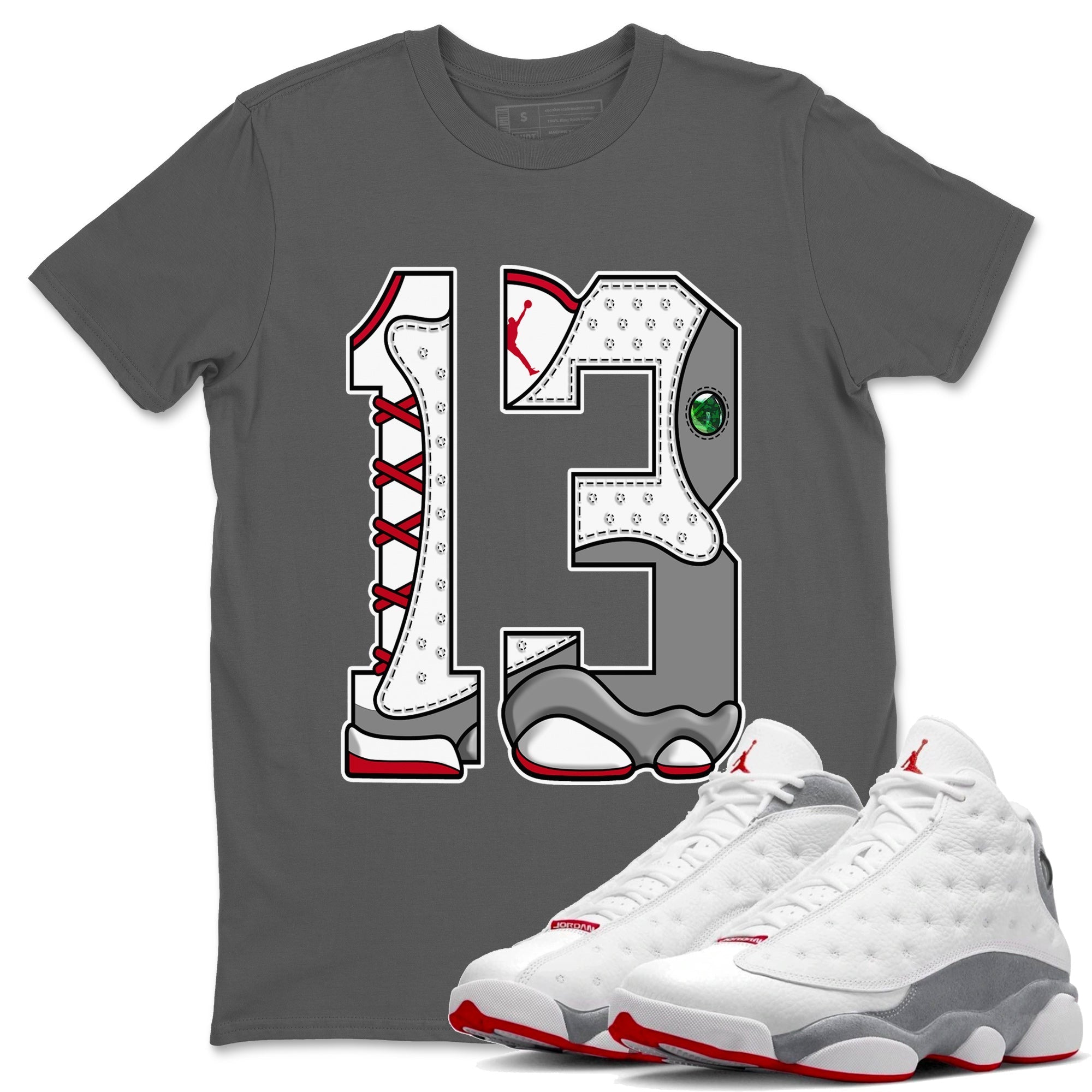 Air Jordan 13 Wolf Grey Sneaker Match Tees Number 13 Streetwear Sneaker Shirt Air Jordan 13 Retro Wolf Grey T-Shirt Unisex Shirts Cool Grey 1