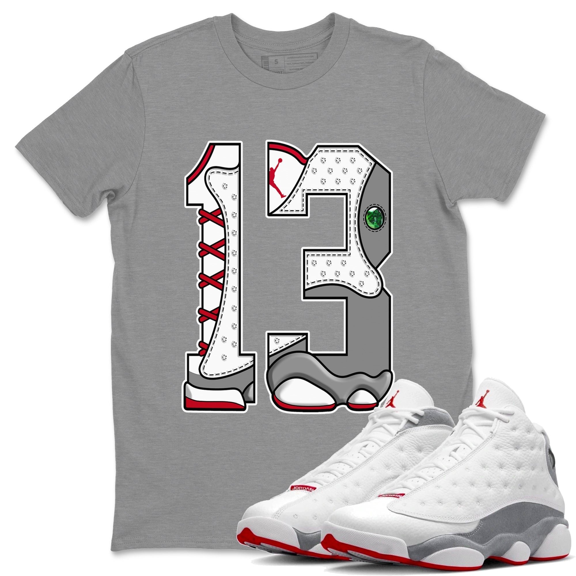 Air Jordan 13 Wolf Grey Sneaker Match Tees Number 13 Streetwear Sneaker Shirt Air Jordan 13 Retro Wolf Grey T-Shirt Unisex Shirts Heather Grey 1
