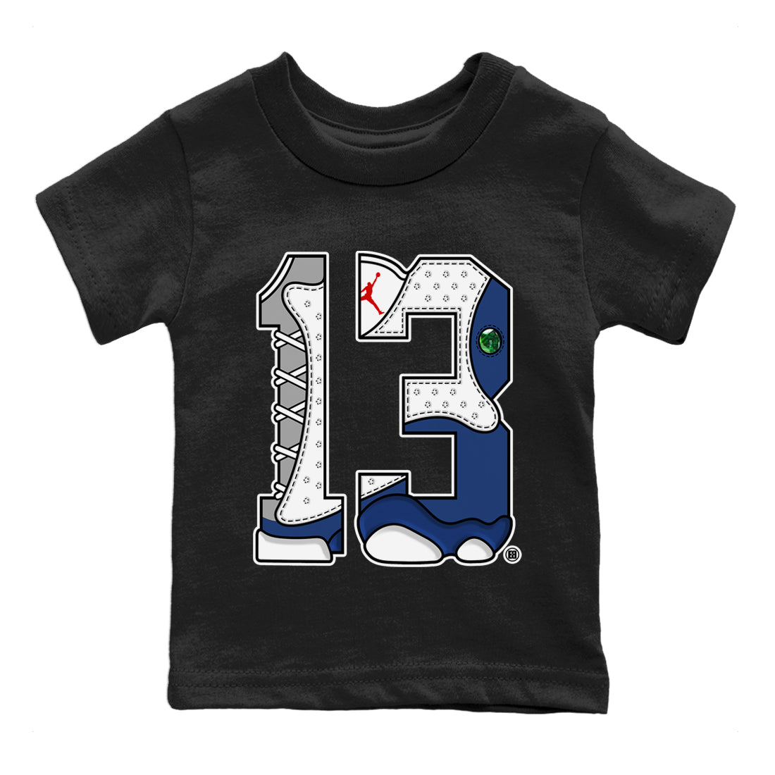 Jordan 13 French Blue Sneaker Matching T-Shirt Number 13 Sneaker Tees Jordan 13 French Blue Sneaker Release Tees Kids Shirts