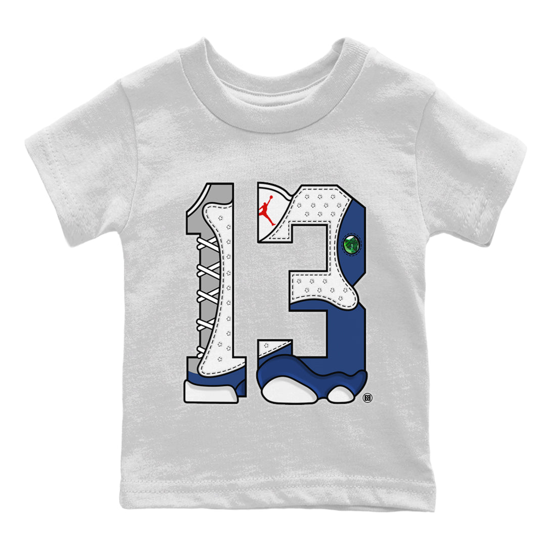 Jordan 13 French Blue Sneaker Matching T-Shirt Number 13 Sneaker Tees Jordan 13 French Blue Sneaker Release Tees Kids Shirts