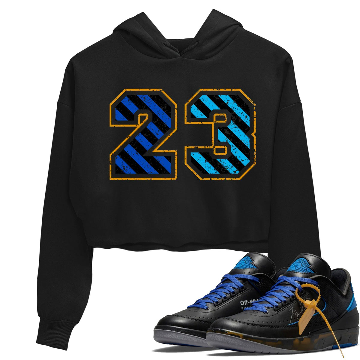 Jordan 2 OFF-WHITE Black Blue Sneaker Matching T-Shirt Number 23 Sneaker Tees Jordan 2 OFF-WHITE Black Blue Sneaker Release Tees Women's Shirts