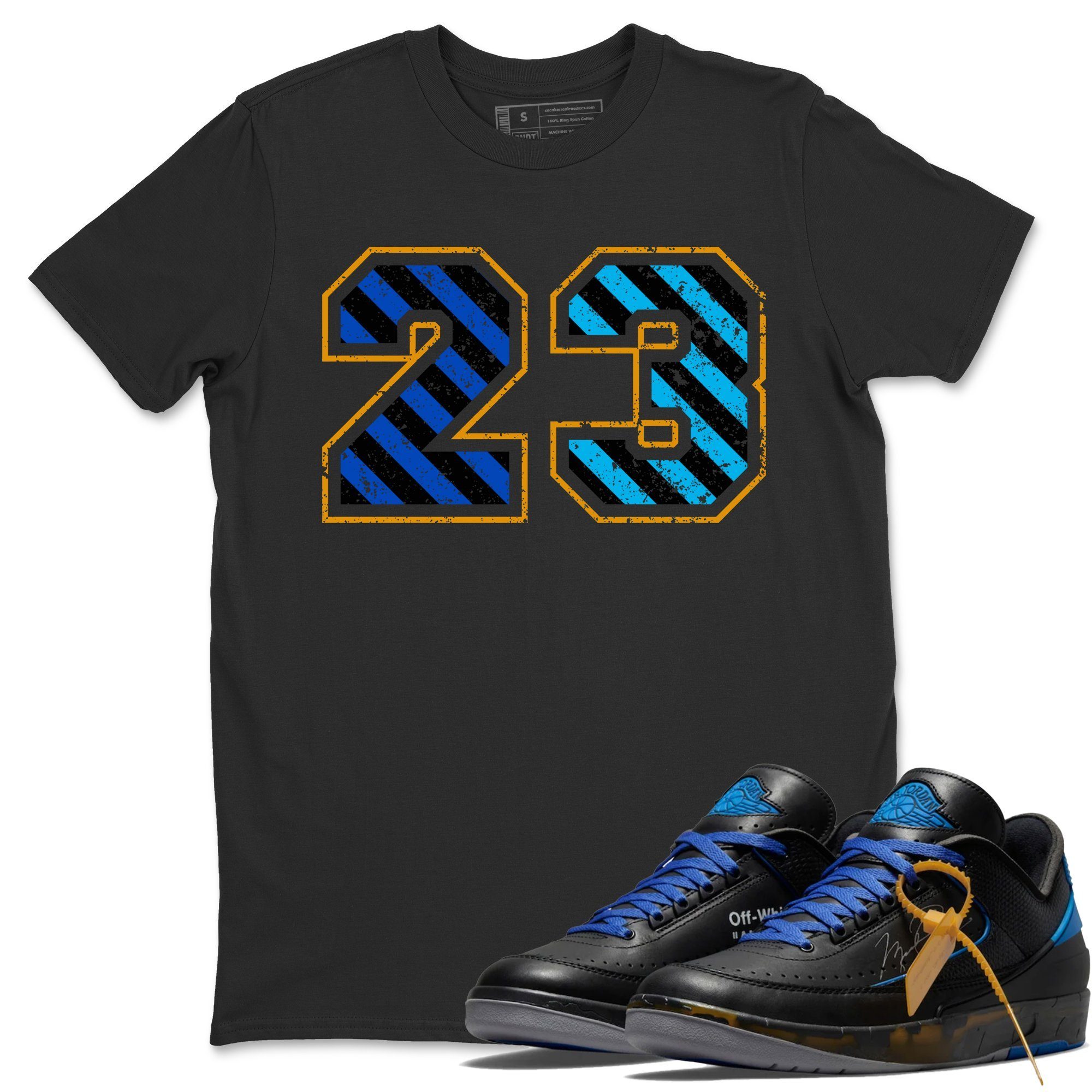 Jordan 2 OFF-WHITE Black Blue Shirt To Match Jordans Number 23 Sneaker Tees Jordan 2 OFF-WHITE Black Blue Drip Gear Zone Sneaker Matching Clothing Unisex Shirts
