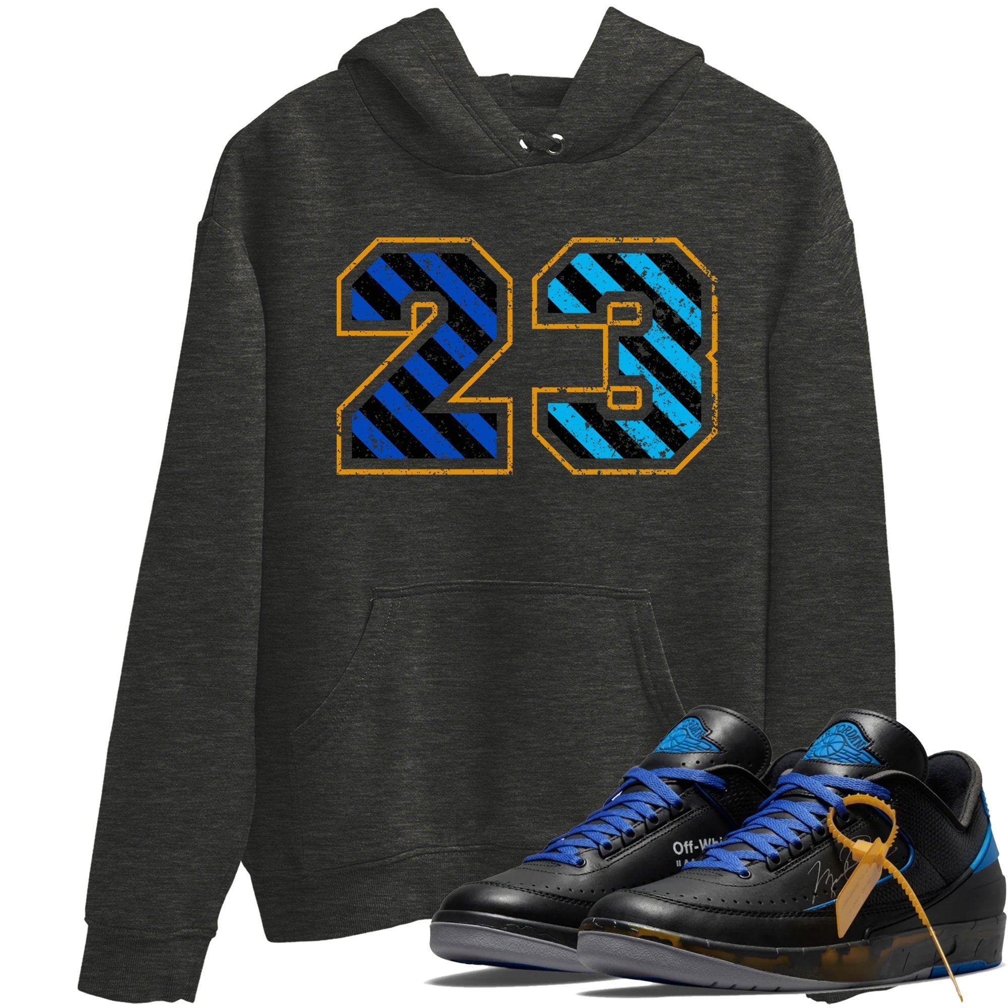 Jordan 2 OFF-WHITE Black Blue Shirt To Match Jordans Number 23 Sneaker Tees Jordan 2 OFF-WHITE Black Blue Drip Gear Zone Sneaker Matching Clothing Unisex Shirts