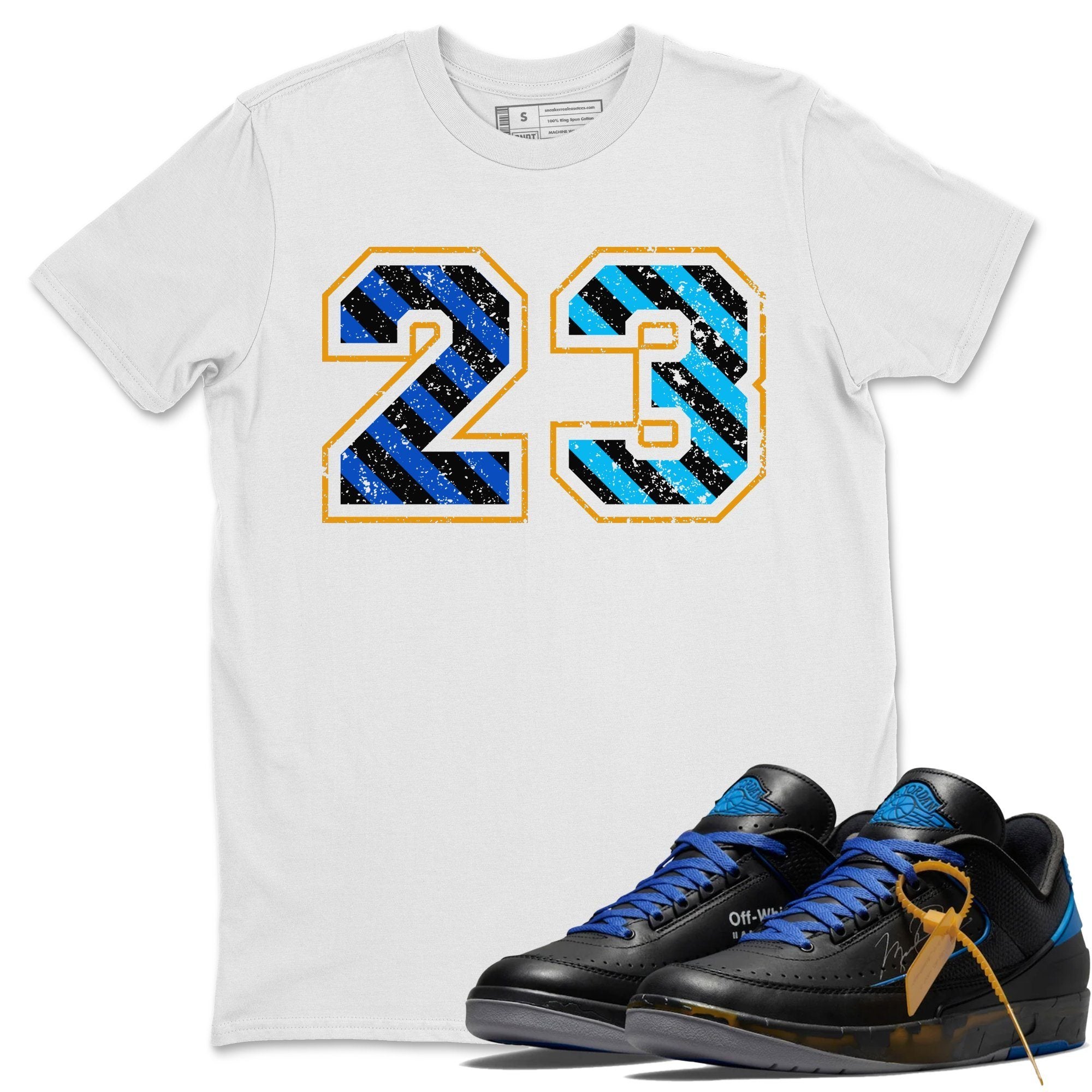 Jordan 2 OFF-WHITE Black Blue Shirt To Match Jordans Number 23 Sneaker Tees Jordan 2 OFF-WHITE Black Blue Drip Gear Zone Sneaker Matching Clothing Unisex Shirts