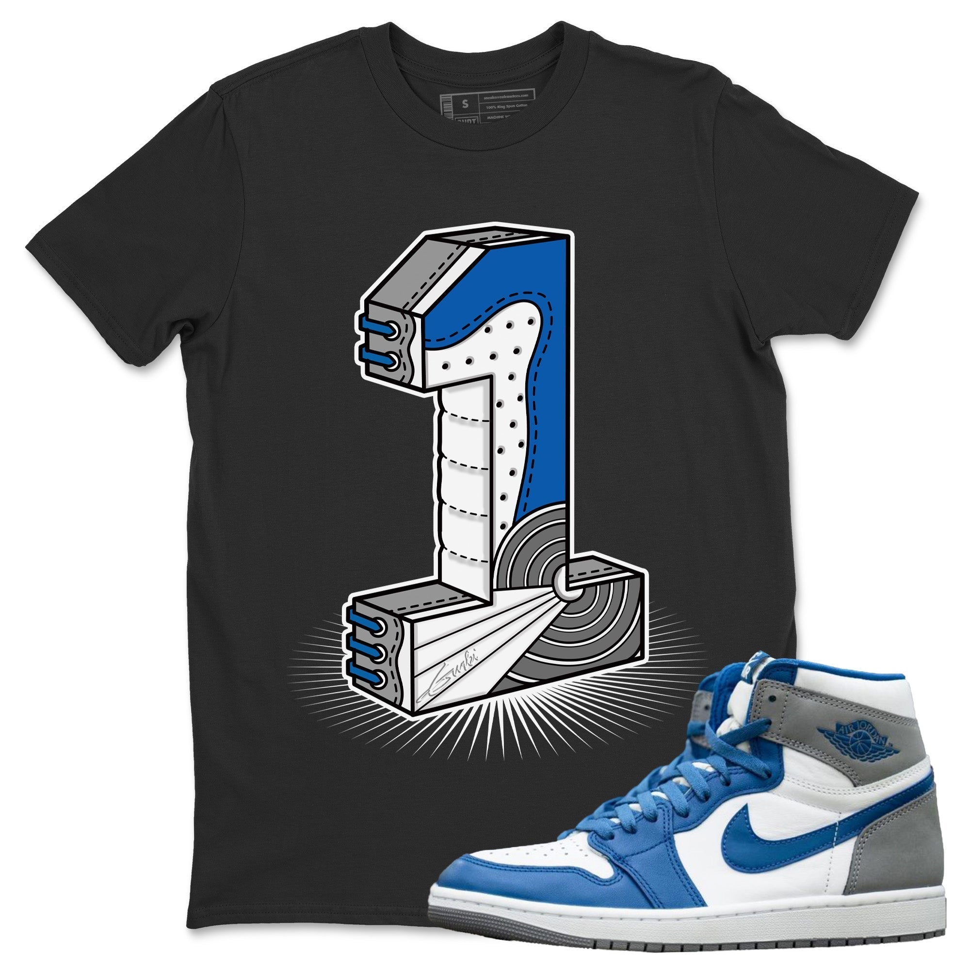 Jordan 1 True Blue Shirt To Match Jordans Number Statue Sneaker Tees Jordan 1 True Blue Drip Gear Zone Sneaker Matching Clothing Unisex Shirts