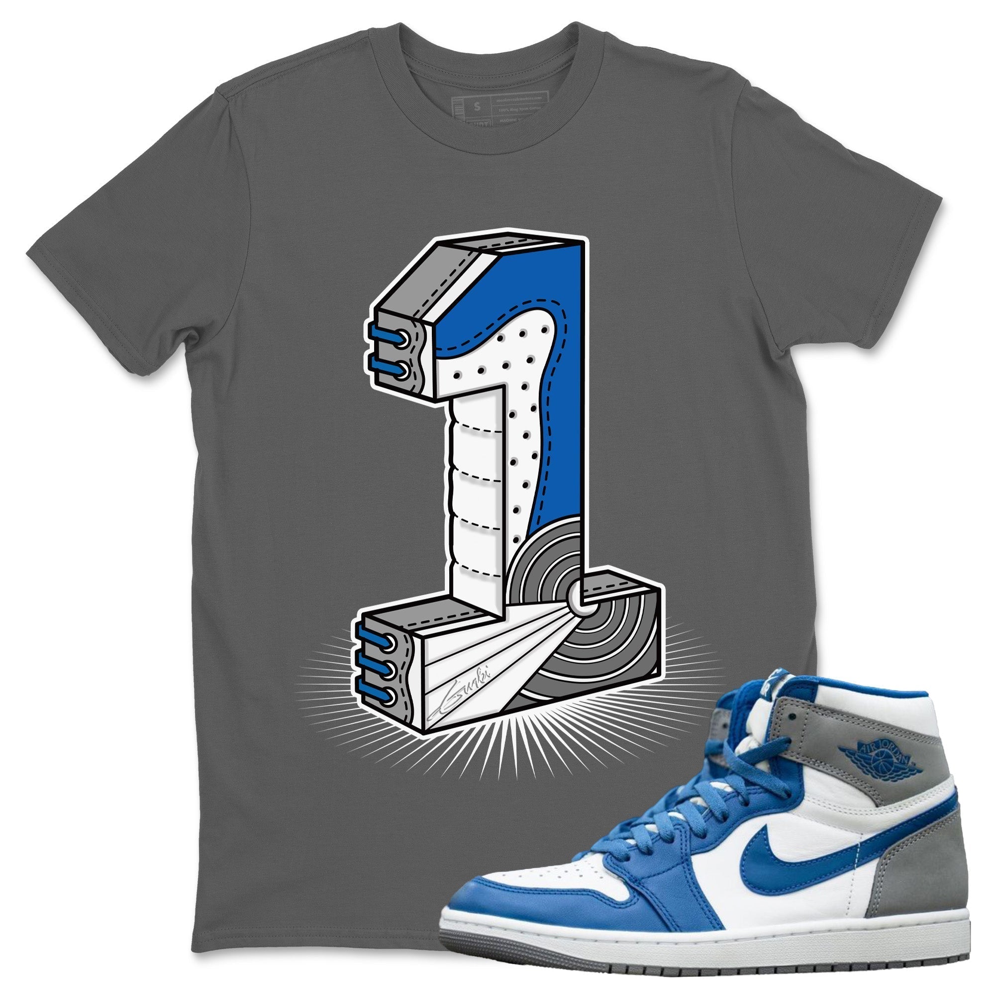 Jordan 1 True Blue Shirt To Match Jordans Number Statue Sneaker Tees Jordan 1 True Blue Drip Gear Zone Sneaker Matching Clothing Unisex Shirts