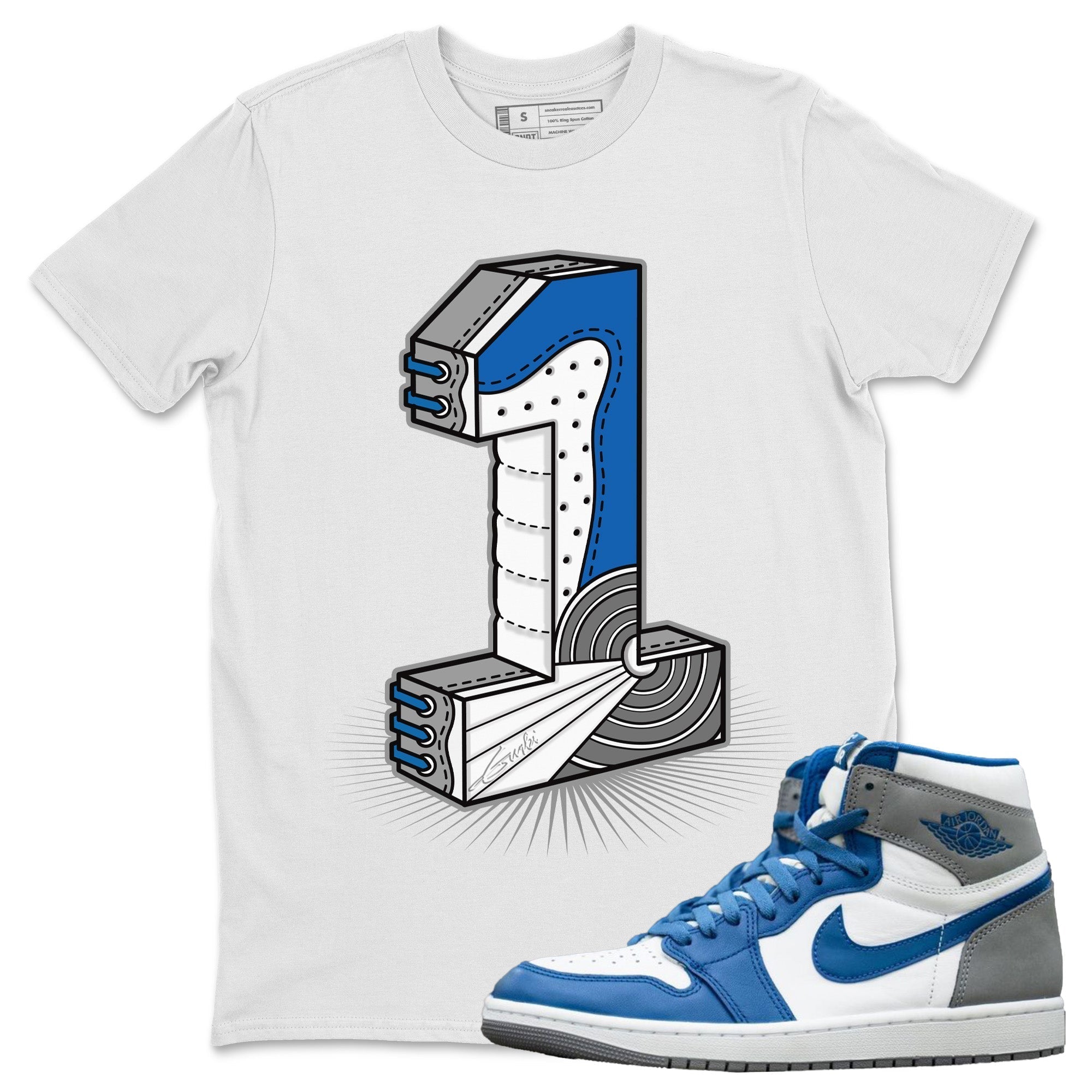 Jordan 1 True Blue Shirt To Match Jordans Number Statue Sneaker Tees Jordan 1 True Blue Drip Gear Zone Sneaker Matching Clothing Unisex Shirts