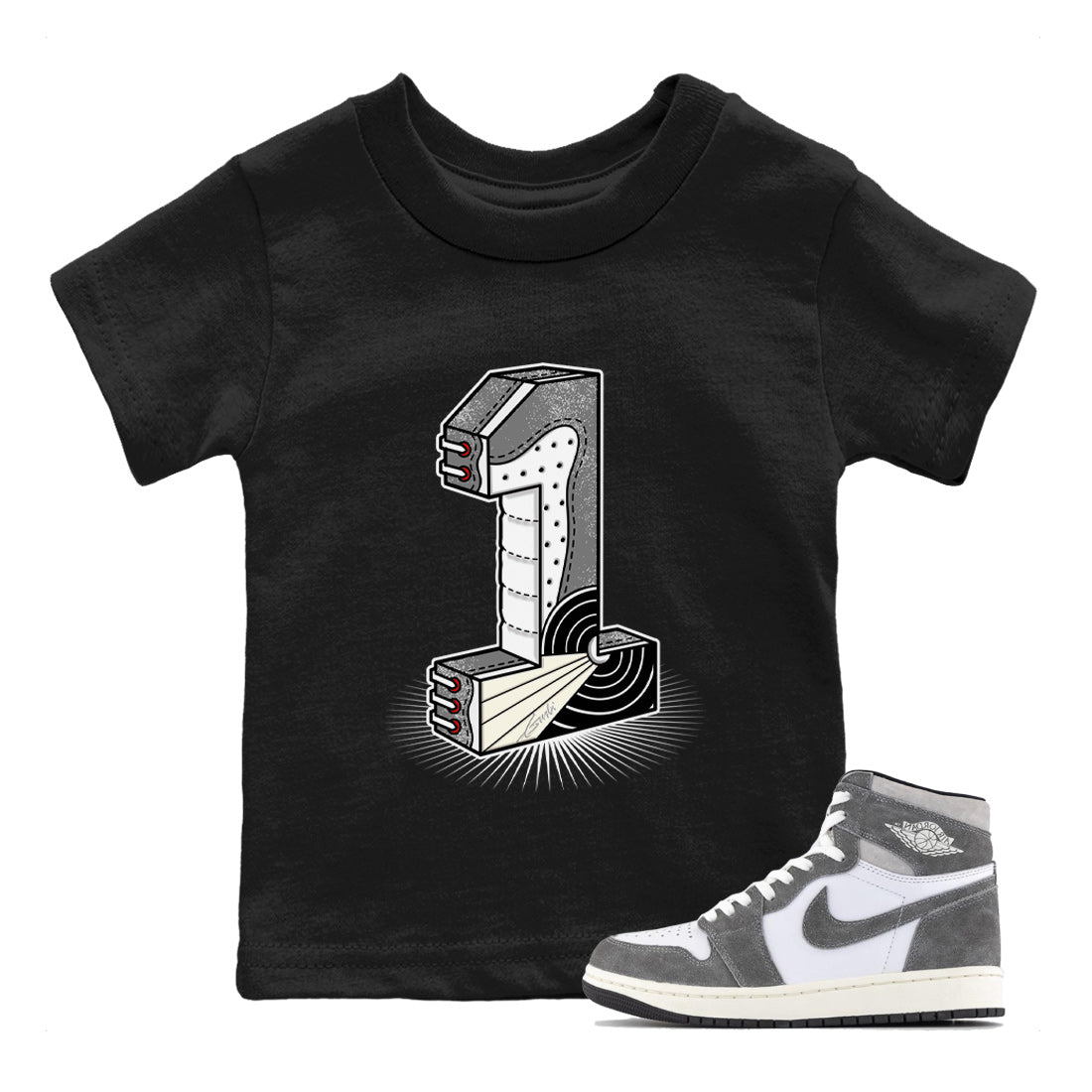 Air Jordan 1 Washed Heritage Sneaker Match Tees Number Statue Streetwear Sneaker Shirt Air Jordan 1 Washed Heritage T-Shirt Kids Shirts Black 1