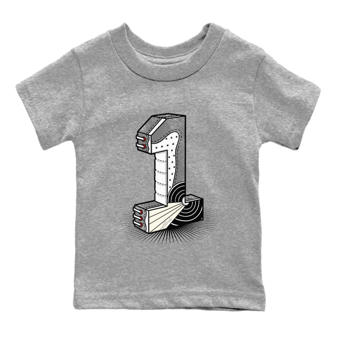 Air Jordan 1 Washed Heritage Sneaker Match Tees Number Statue Streetwear Sneaker Shirt Air Jordan 1 Washed Heritage T-Shirt Kids Shirts Heather Grey 2