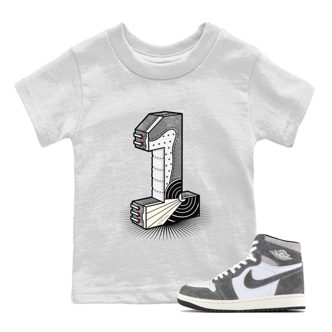 Air Jordan 1 Washed Heritage Sneaker Match Tees Number Statue Streetwear Sneaker Shirt Air Jordan 1 Washed Heritage T-Shirt Kids Shirts White 1