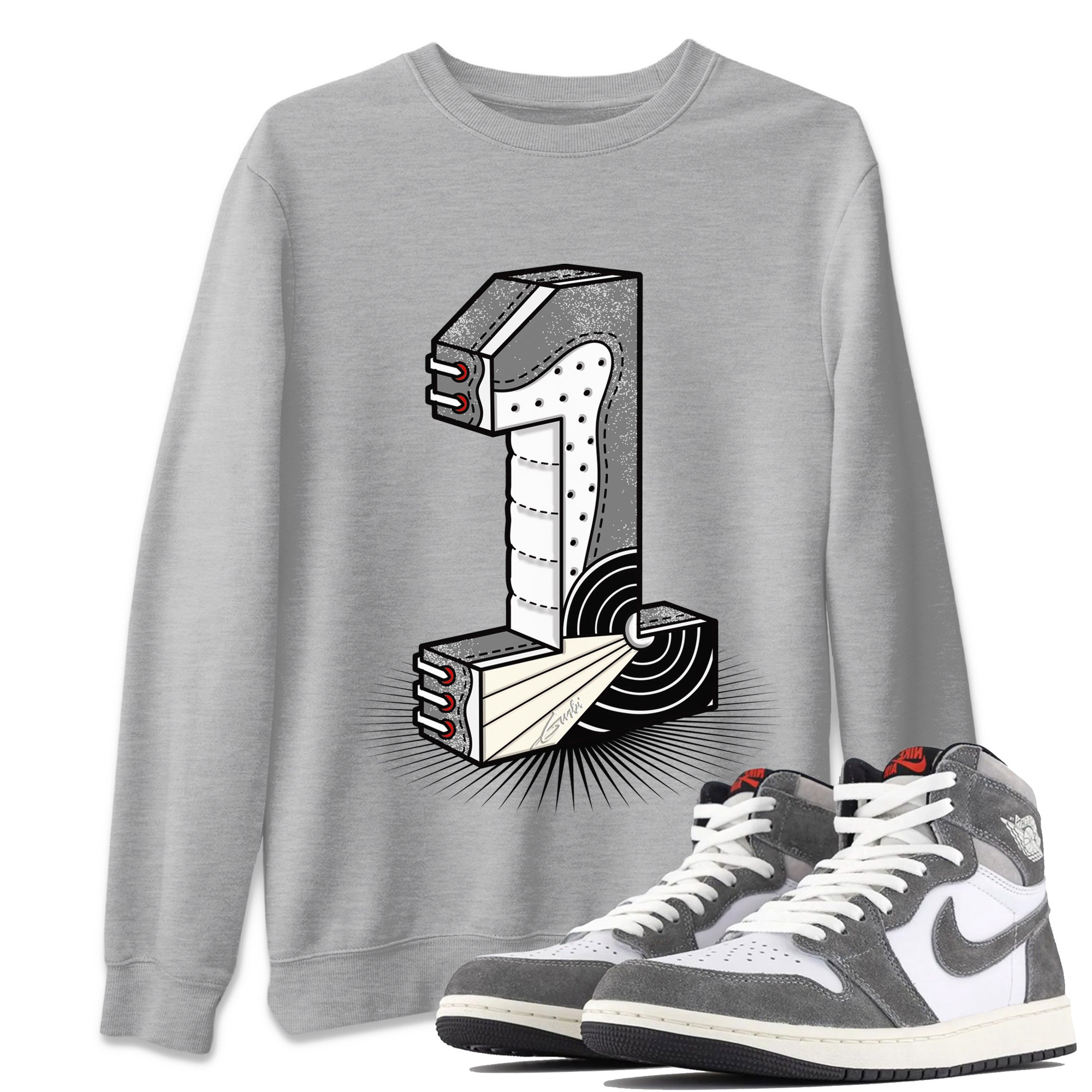 Air Jordan 1 Washed Heritage Sneaker Match Tees Number Statue Streetwear Sneaker Shirt Air Jordan 1 Washed Heritage T-Shirt Unisex Shirts Heather Grey 1