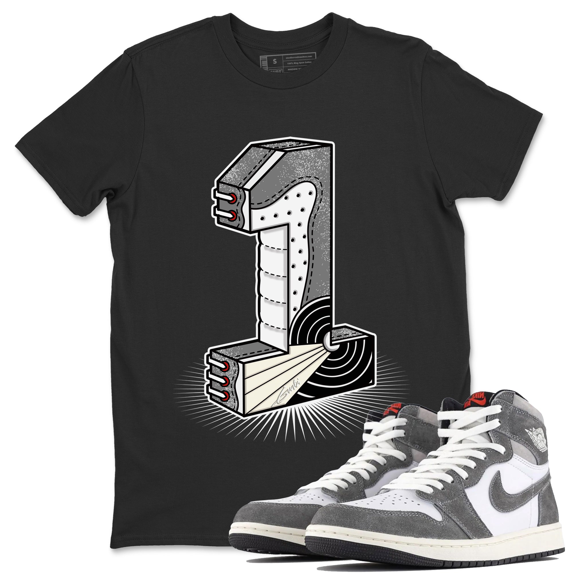Air Jordan 1 Washed Heritage Sneaker Match Tees Number Statue Streetwear Sneaker Shirt Air Jordan 1 Washed Heritage T-Shirt Unisex Shirts Black 1
