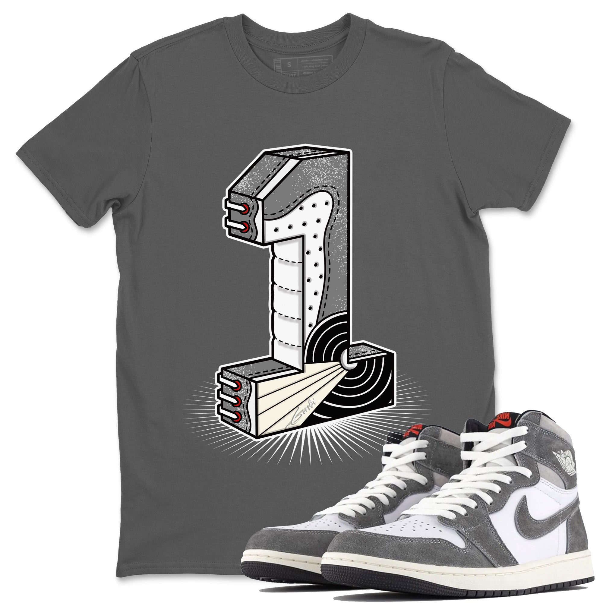 Air Jordan 1 Washed Heritage Sneaker Match Tees Number Statue Streetwear Sneaker Shirt Air Jordan 1 Washed Heritage T-Shirt Unisex Shirts Cool Grey 1