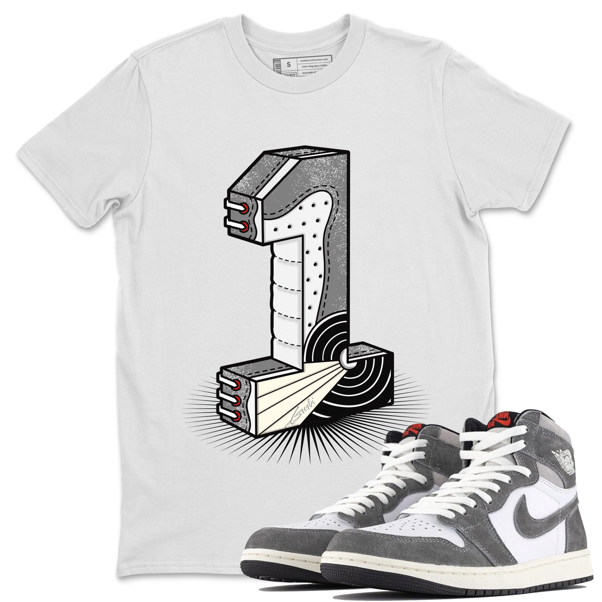 Air Jordan 1 Washed Heritage Sneaker Match Tees Number Statue Streetwear Sneaker Shirt Air Jordan 1 Washed Heritage T-Shirt Unisex Shirts White 1