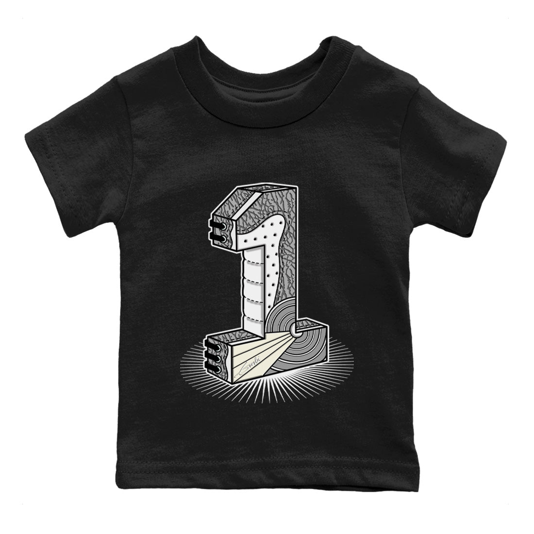 Jordan 1 White Cement Sneaker Matching T-Shirt Number Statue Sneaker Tees Jordan 1 White Cement Sneaker Release Tees Kids Shirts