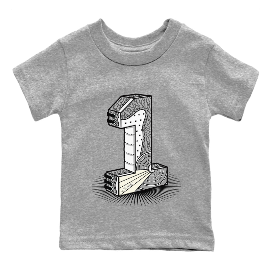 Jordan 1 White Cement Sneaker Matching T-Shirt Number Statue Sneaker Tees Jordan 1 White Cement Sneaker Release Tees Kids Shirts