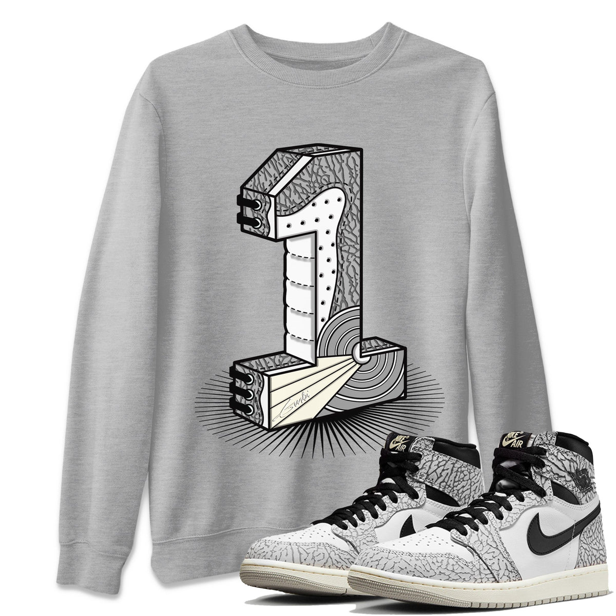 Jordan 1 White Cement Sneaker Matching T-Shirt Number Statue Sneaker Tees Jordan 1 White Cement Sneaker Release Tees Crew Neck Tees