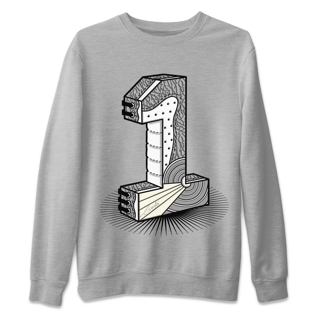 Jordan 1 White Cement Sneaker Matching T-Shirt Number Statue Sneaker Tees Jordan 1 White Cement Sneaker Release Tees Crew Neck Tees