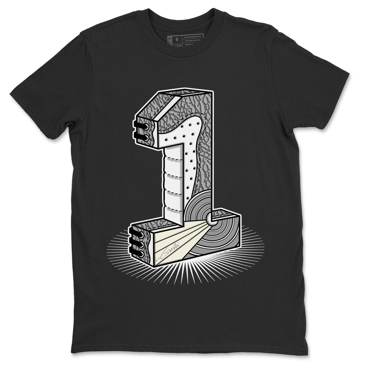 Jordan 1 White Cement Sneaker Matching T-Shirt Number Statue Sneaker Tees Jordan 1 White Cement Sneaker Release Tees Crew Neck Tees