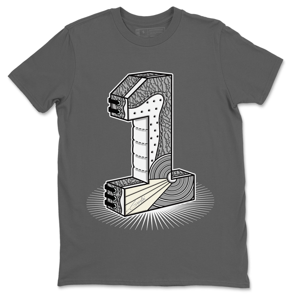 Jordan 1 White Cement Sneaker Matching T-Shirt Number Statue Sneaker Tees Jordan 1 White Cement Sneaker Release Tees Crew Neck Tees