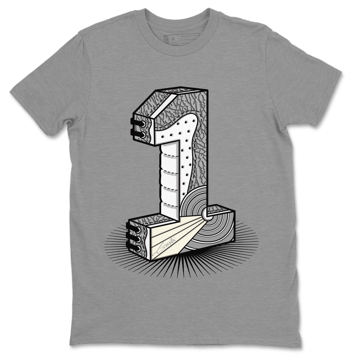 Jordan 1 White Cement Sneaker Matching T-Shirt Number Statue Sneaker Tees Jordan 1 White Cement Sneaker Release Tees Crew Neck Tees