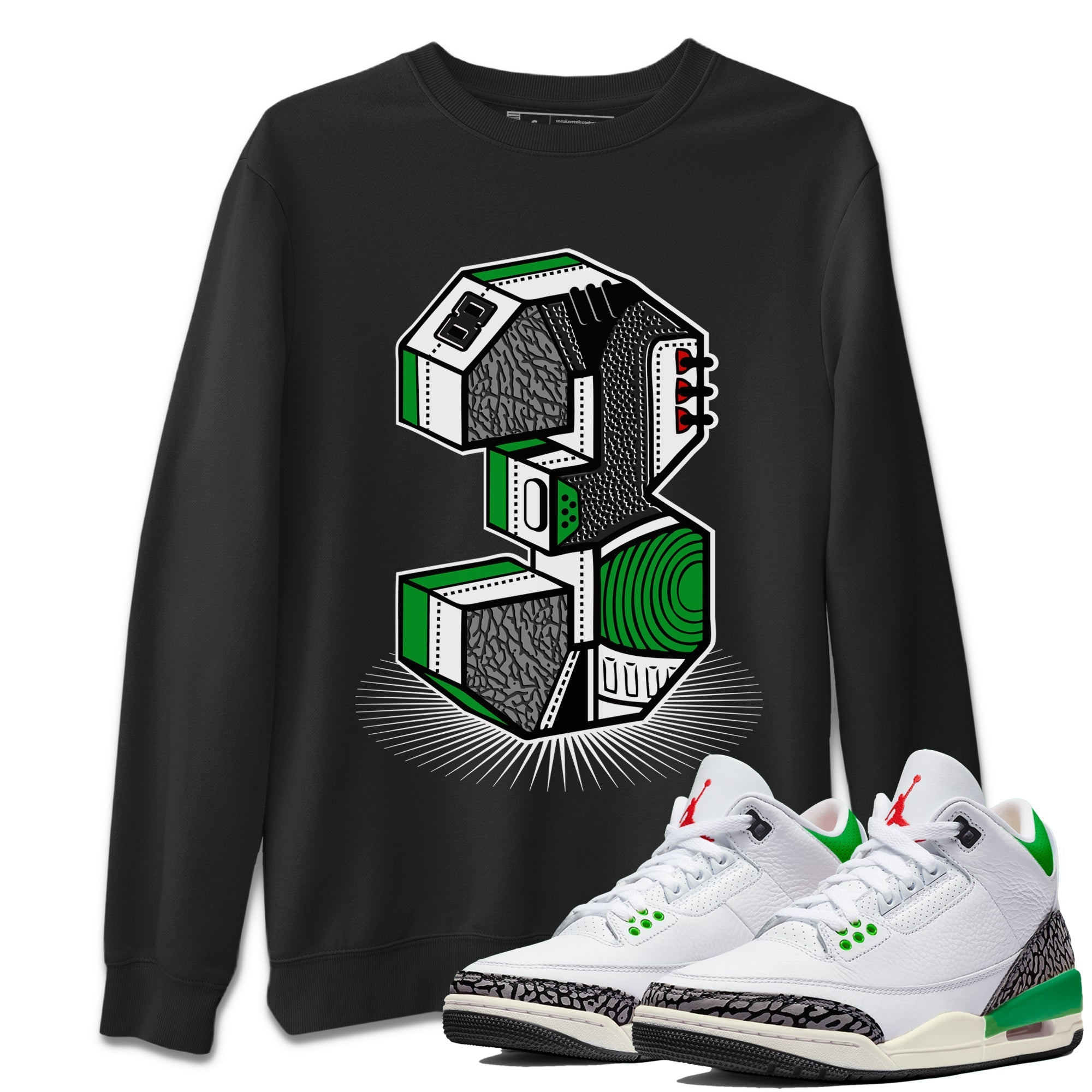 Air Jordan 3 Lucky Green Sneaker Match Tees Number Statue Streetwear Sneaker Shirt Jordan 3 Retro Lucky Green Sneaker Release Tees Unisex Shirts Black 1