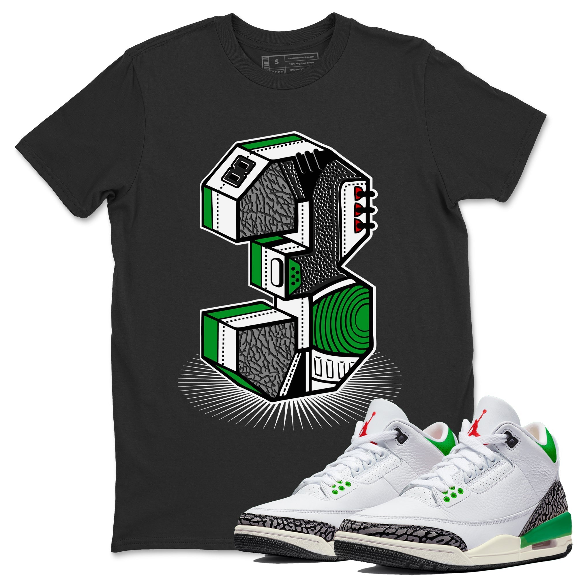 Air Jordan 3 Lucky Green Sneaker Match Tees Number Statue Streetwear Sneaker Shirt Jordan 3 Retro Lucky Green Sneaker Release Tees Unisex Shirts Black 1