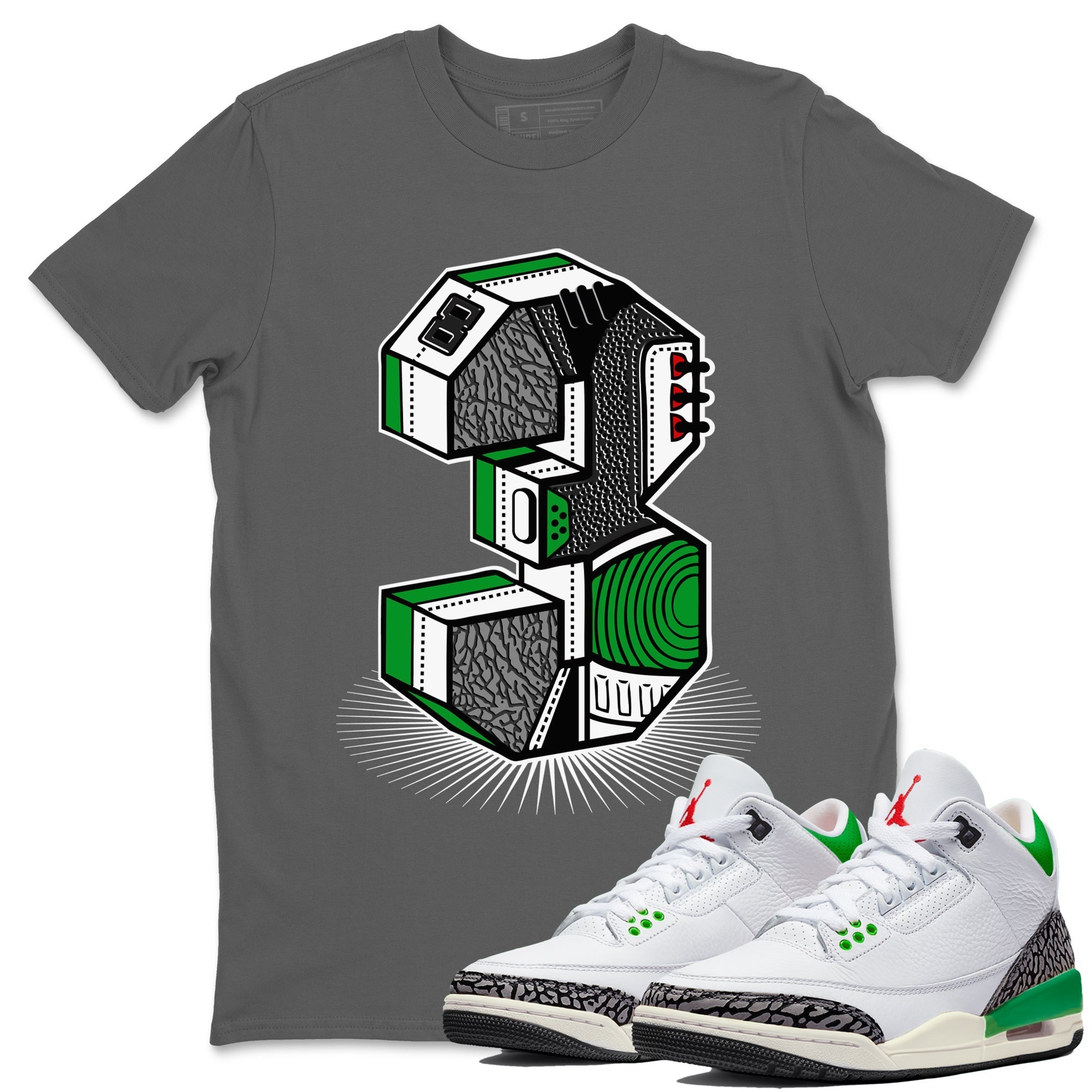 Air Jordan 3 Lucky Green Sneaker Match Tees Number Statue Streetwear Sneaker Shirt Jordan 3 Retro Lucky Green Sneaker Release Tees Unisex Shirts Cool Grey 1