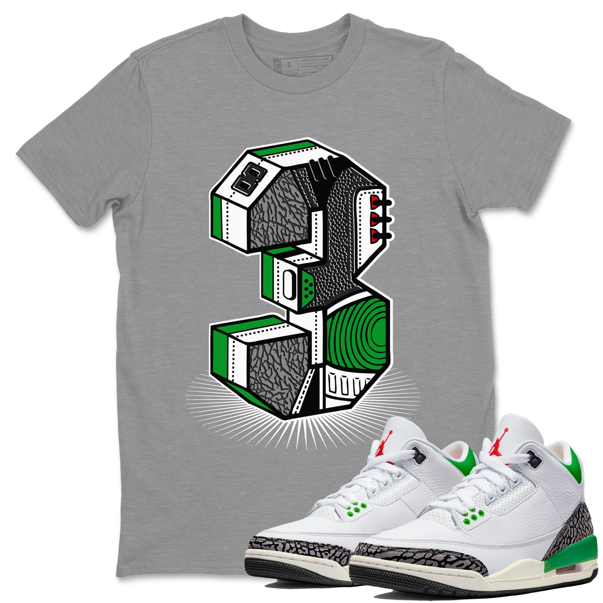 Air Jordan 3 Lucky Green Sneaker Match Tees Number Statue Streetwear Sneaker Shirt Jordan 3 Retro Lucky Green Sneaker Release Tees Unisex Shirts Heather Grey 1