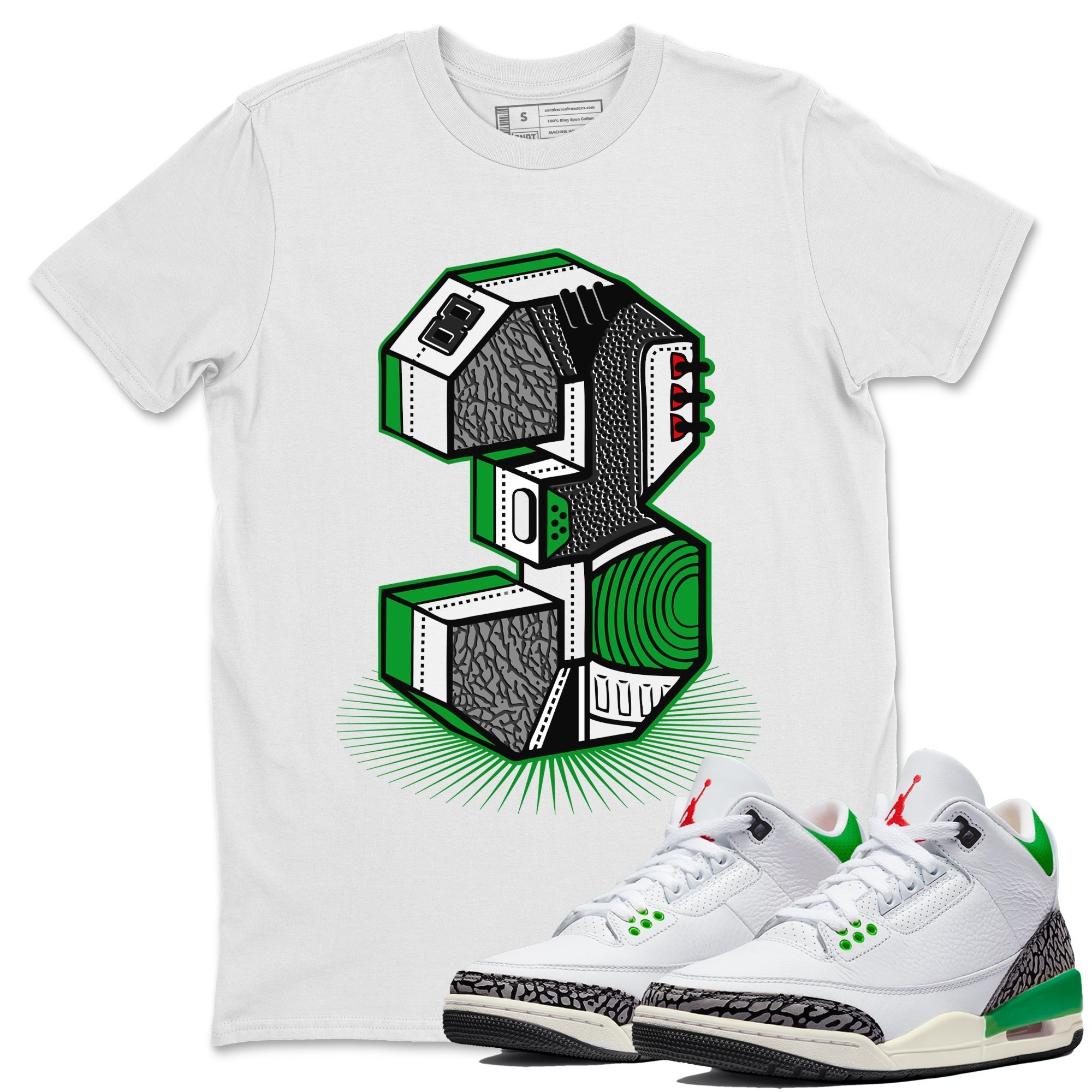 Air Jordan 3 Lucky Green Sneaker Match Tees Number Statue Streetwear Sneaker Shirt Jordan 3 Retro Lucky Green Sneaker Release Tees Unisex Shirts White 1