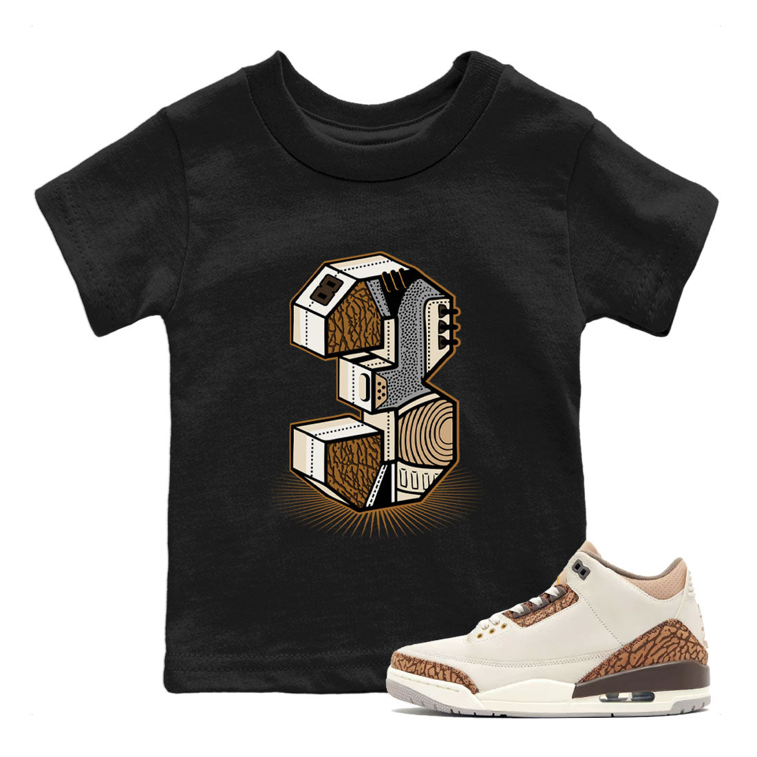Air Jordan 3 Palomino shirt to match jordans Number Statue Streetwear Sneaker Shirt 3s Palomino Drip Gear Zone Sneaker Matching Clothing Baby Toddler Black 1 T-Shirt