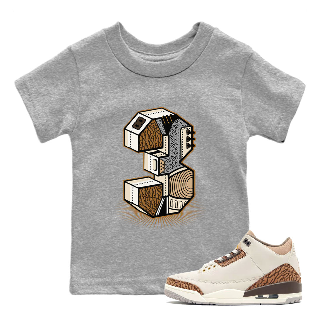 Air Jordan 3 Palomino shirt to match jordans Number Statue Streetwear Sneaker Shirt 3s Palomino Drip Gear Zone Sneaker Matching Clothing Baby Toddler Heather Grey 1 T-Shirt