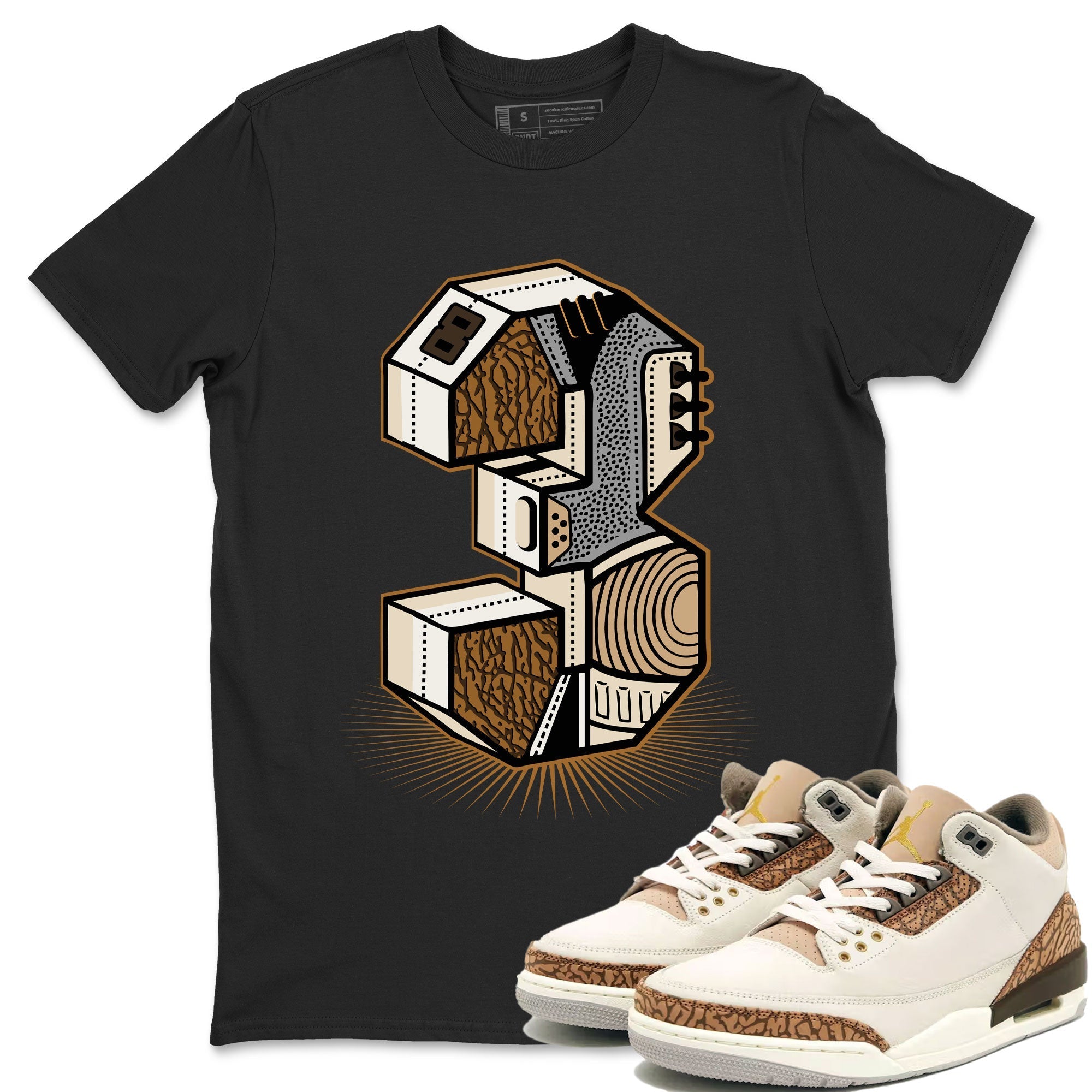 Air Jordan 3 Palomino shirt to match jordans Number Statue Streetwear Sneaker Shirt 3s Palomino Drip Gear Zone Sneaker Matching Clothing Unisex Black 1 T-Shirt