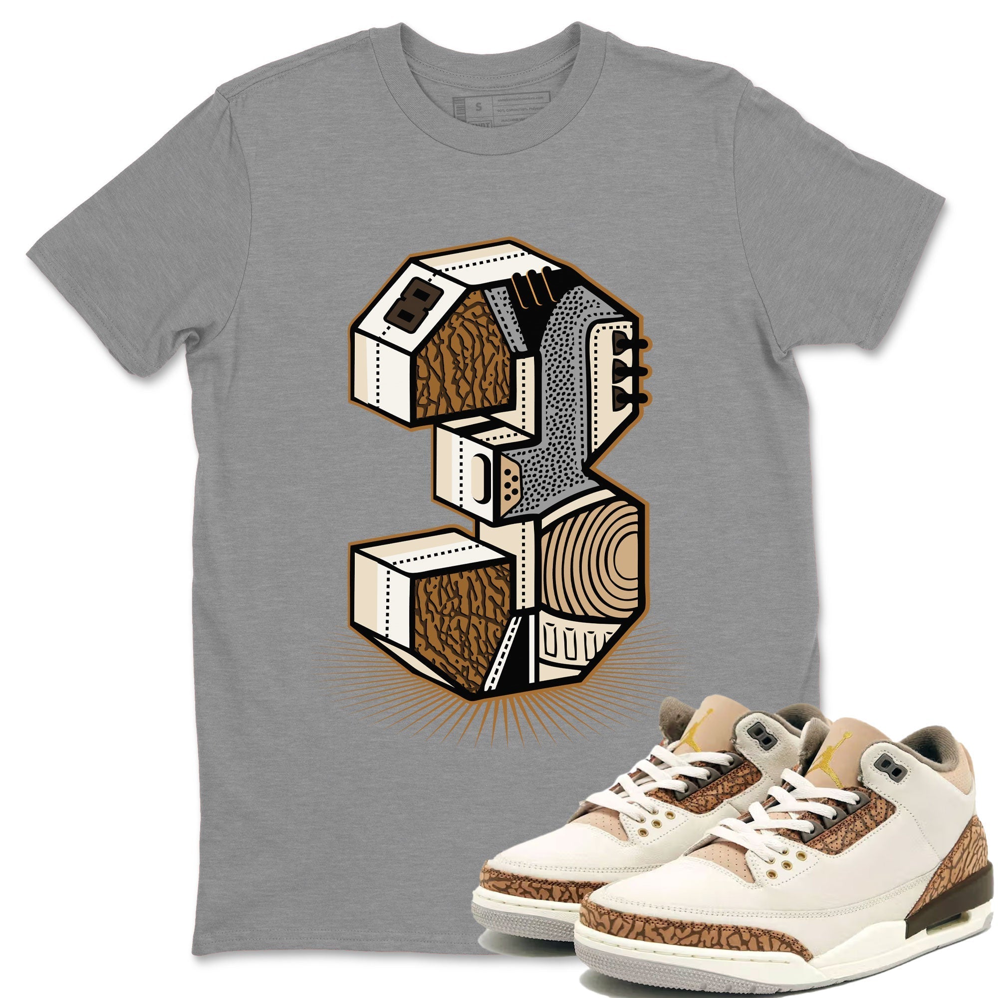 Air Jordan 3 Palomino shirt to match jordans Number Statue Streetwear Sneaker Shirt 3s Palomino Drip Gear Zone Sneaker Matching Clothing Unisex Heather Grey 1 T-Shirt