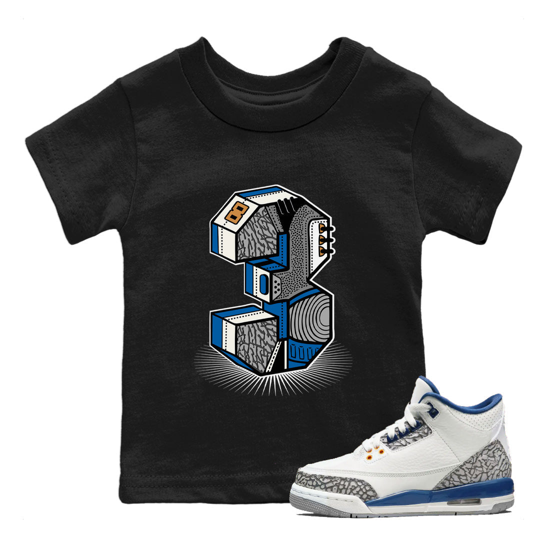 Air Jordan 3 Wizards Sneaker Match Tees Number Statue Streetwear Sneaker Shirt Air Jordan 3 Retro Wizards Sneaker Release Tees Kids Shirts Black 1