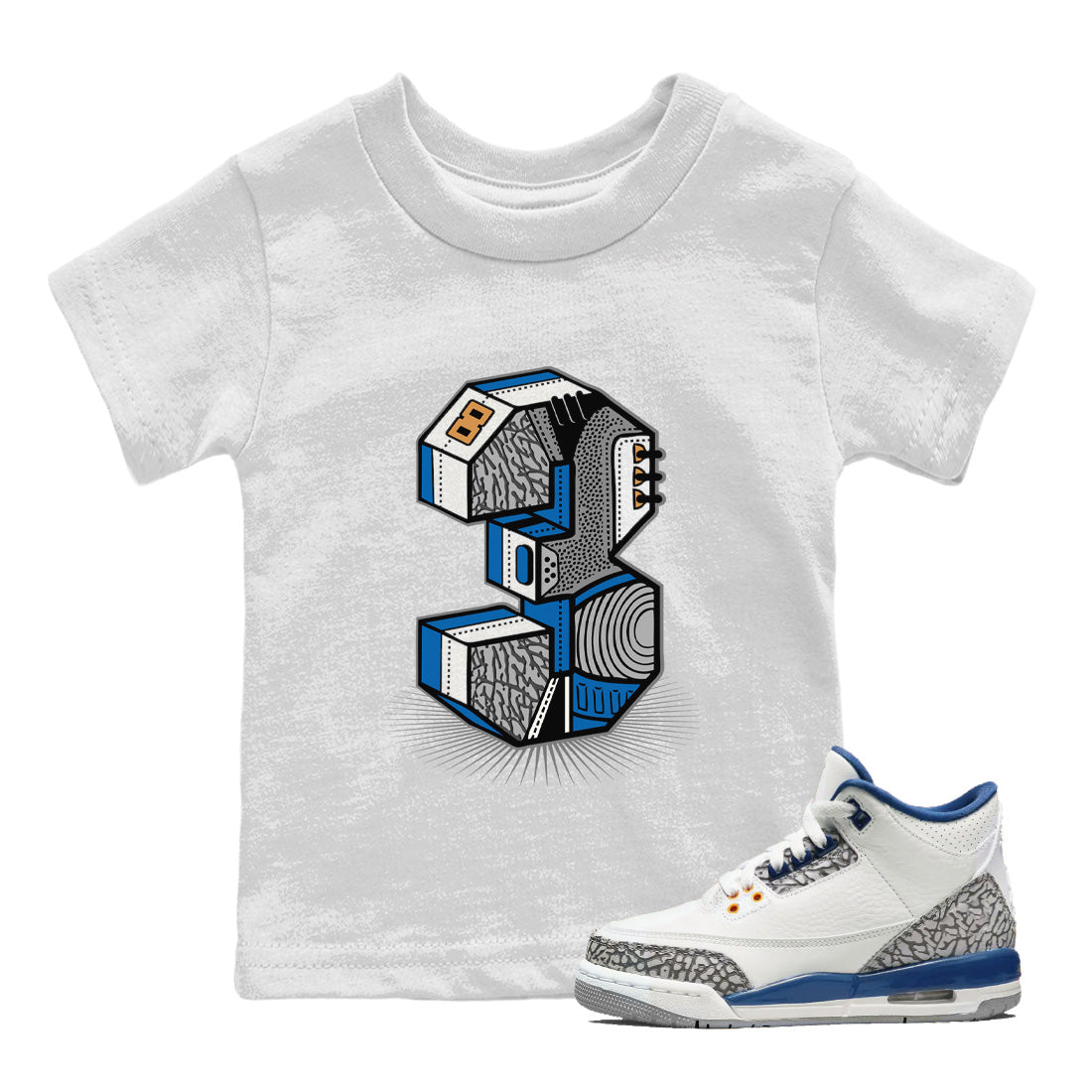 Air Jordan 3 Wizards Sneaker Match Tees Number Statue Streetwear Sneaker Shirt Air Jordan 3 Retro Wizards Sneaker Release Tees Kids Shirts White 1