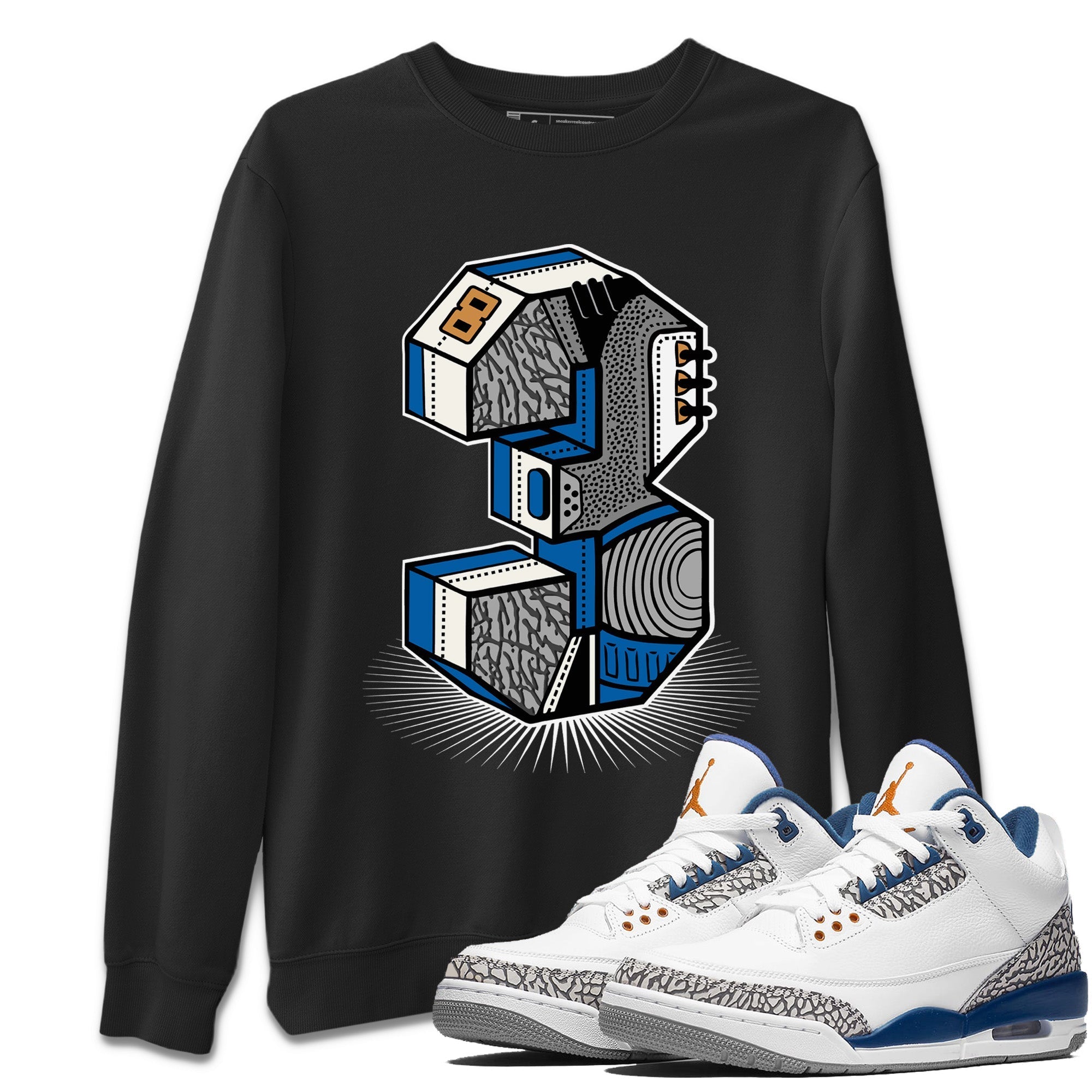 Air Jordan 3 Wizards Sneaker Match Tees Number Statue Streetwear Sneaker Shirt Air Jordan 3 Retro Wizards Sneaker Release Tees Unisex Shirts Black 1