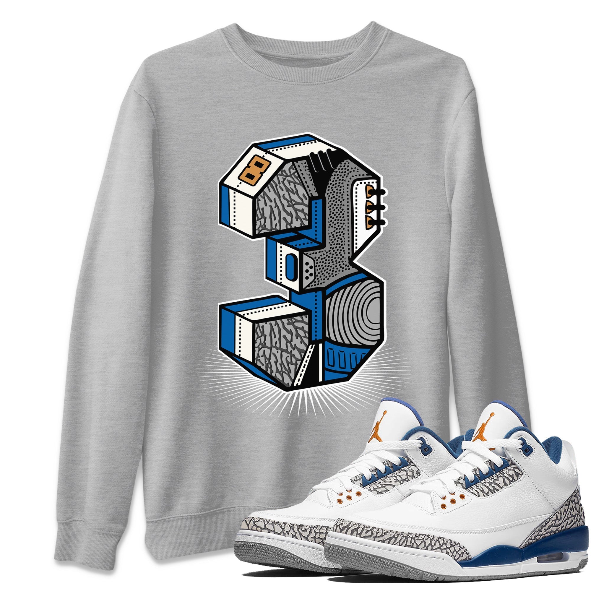 Air Jordan 3 Wizards Sneaker Match Tees Number Statue Streetwear Sneaker Shirt Air Jordan 3 Retro Wizards Sneaker Release Tees Unisex Shirts Heather Grey 1