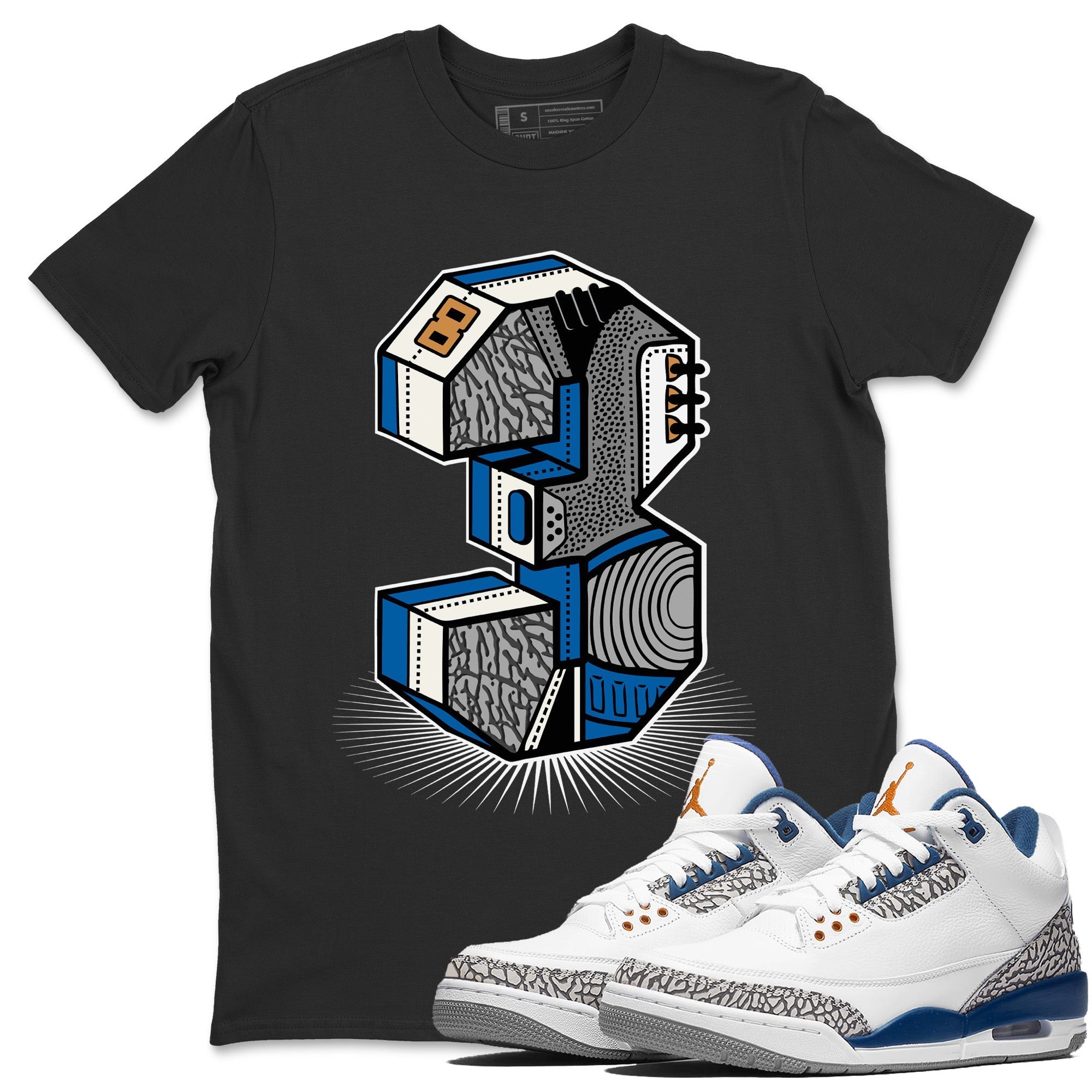Air Jordan 3 Wizards Sneaker Match Tees Number Statue Streetwear Sneaker Shirt Air Jordan 3 Retro Wizards Sneaker Release Tees Unisex Shirts Black 1