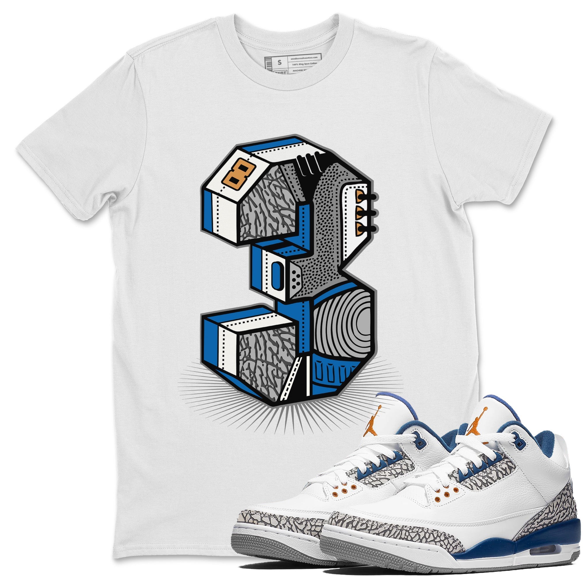Air Jordan 3 Wizards Sneaker Match Tees Number Statue Streetwear Sneaker Shirt Air Jordan 3 Retro Wizards Sneaker Release Tees Unisex Shirts White 1