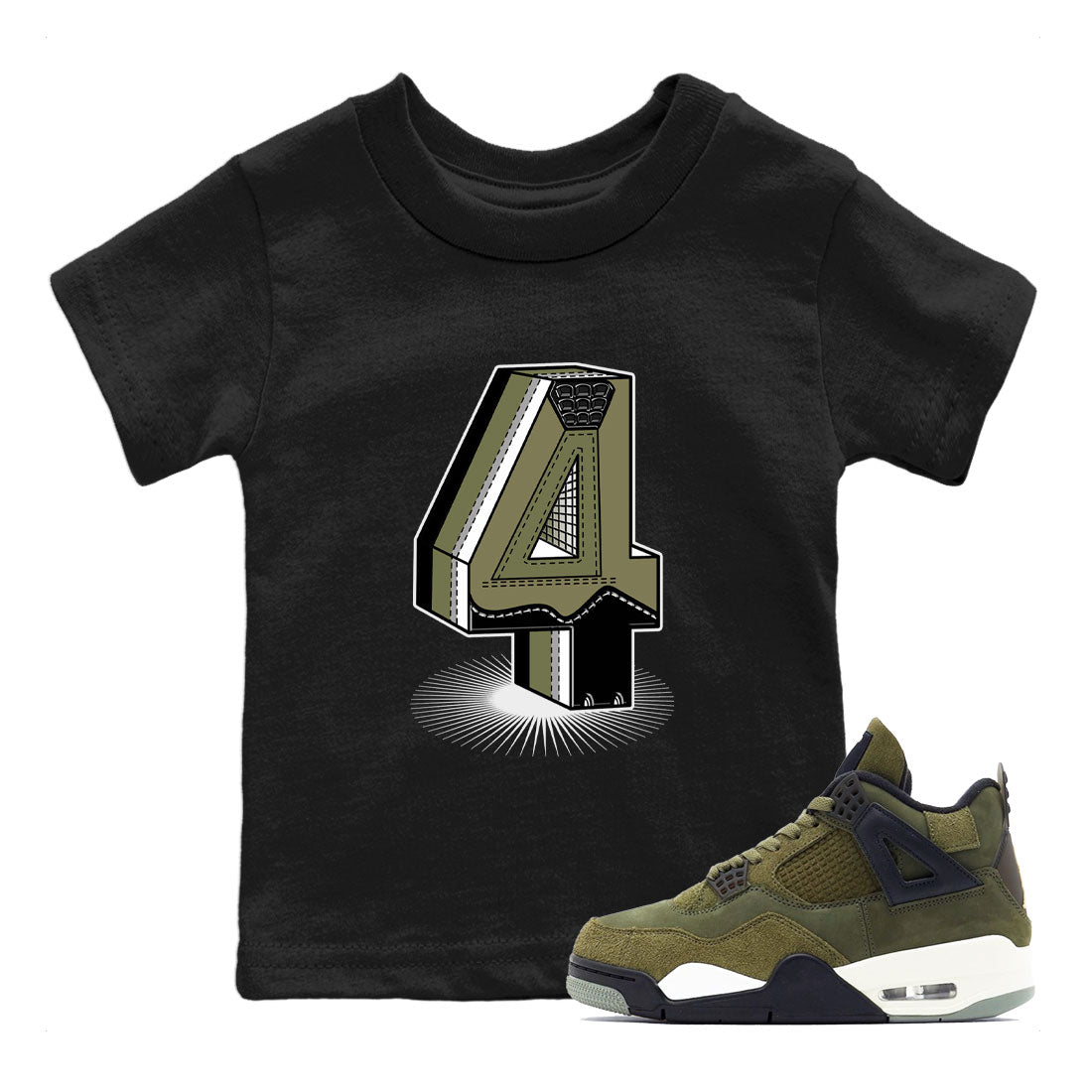 AJ4 Medium Olive shirt to match jordans streetwear brand Number Statue sneaker tees Air Jordan 4 Retro Medium Olive Drip Gear Zone Baby Toddler Black 1 T-Shirt