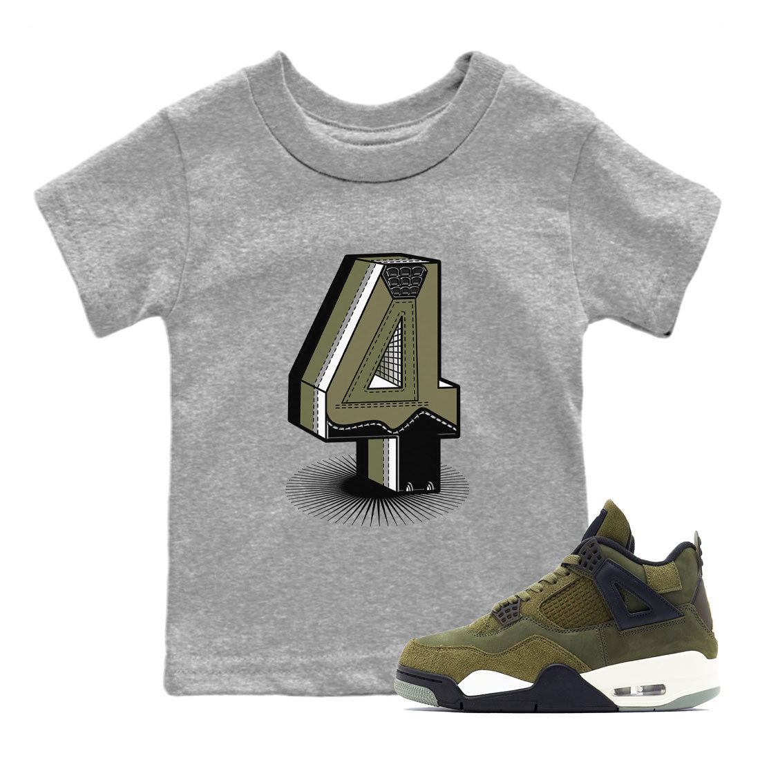 AJ4 Medium Olive shirt to match jordans streetwear brand Number Statue sneaker tees Air Jordan 4 Retro Medium Olive Drip Gear Zone Baby Toddler Heather Grey 1 T-Shirt
