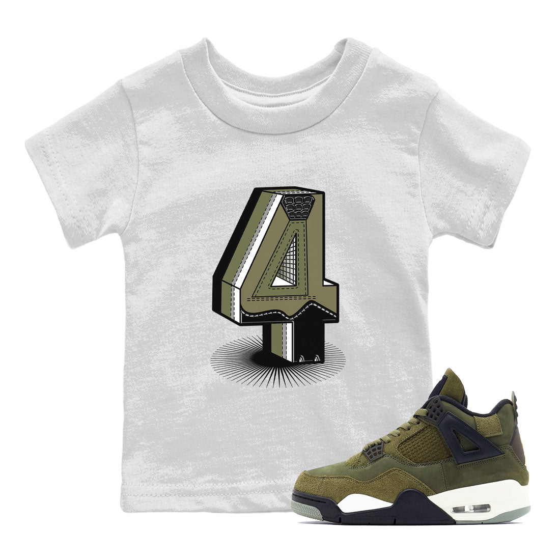 AJ4 Medium Olive shirt to match jordans streetwear brand Number Statue sneaker tees Air Jordan 4 Retro Medium Olive Drip Gear Zone Baby Toddler White 1 T-Shirt