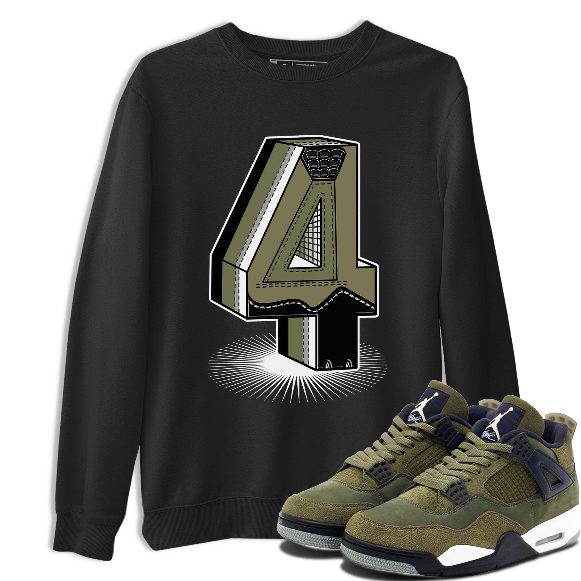 AJ4 Medium Olive shirt to match jordans streetwear brand Number Statue sneaker tees Air Jordan 4 Medium Olive Drip Gear Zone Unisex Black 1 T-Shirt