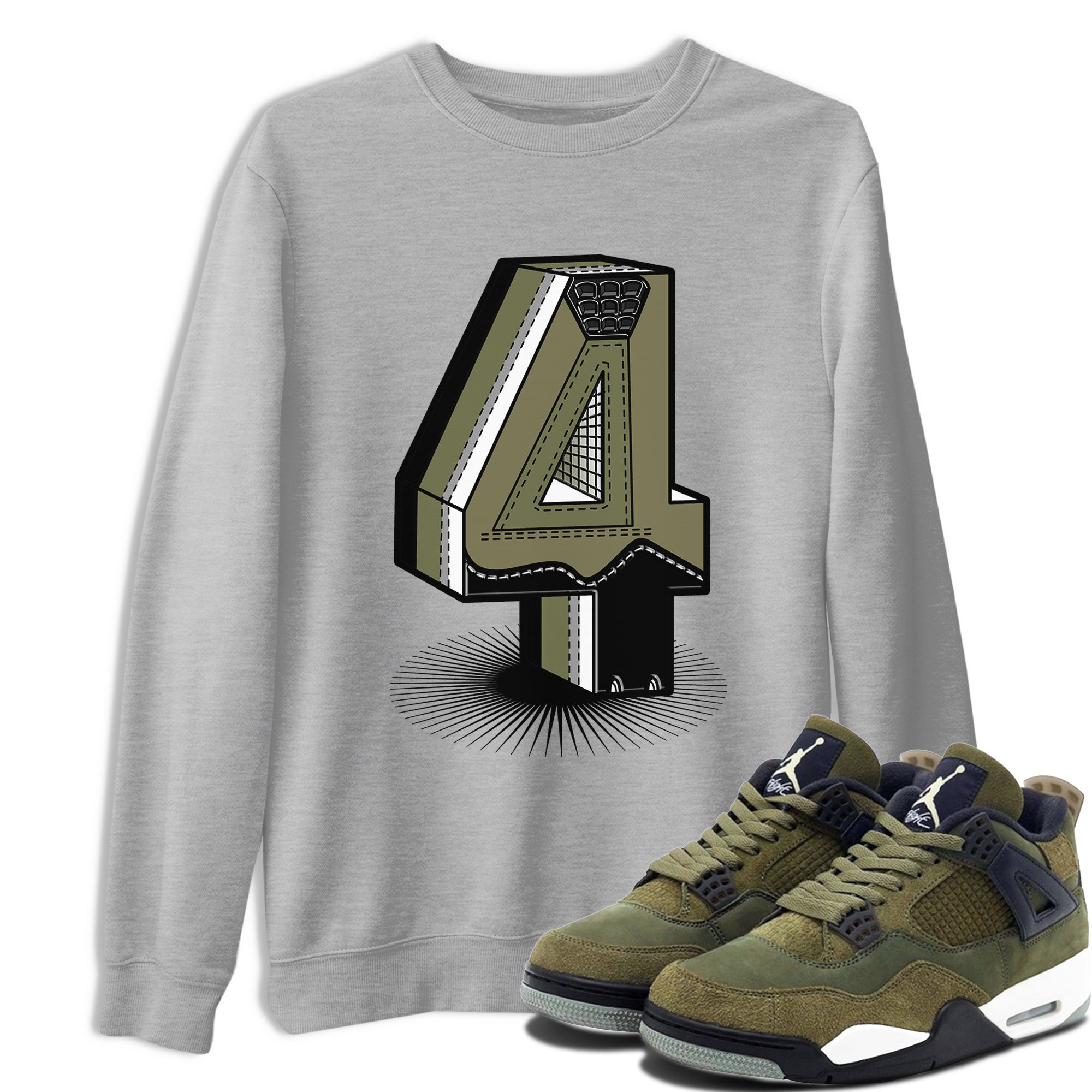 AJ4 Medium Olive shirt to match jordans streetwear brand Number Statue sneaker tees Air Jordan 4 Medium Olive Drip Gear Zone Unisex Heather Grey 1 T-Shirt